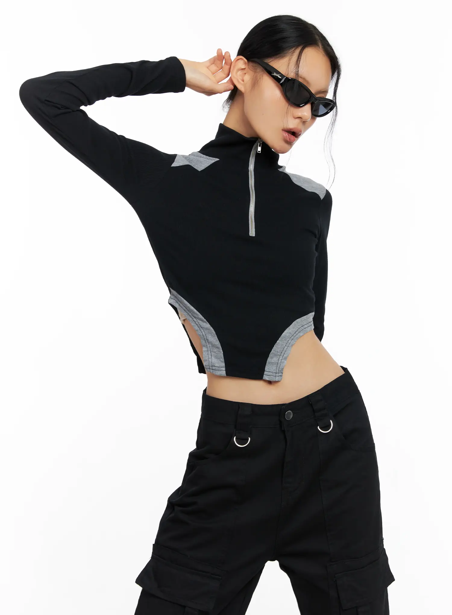 Ribbed Contrast Half-Zip Top CO528