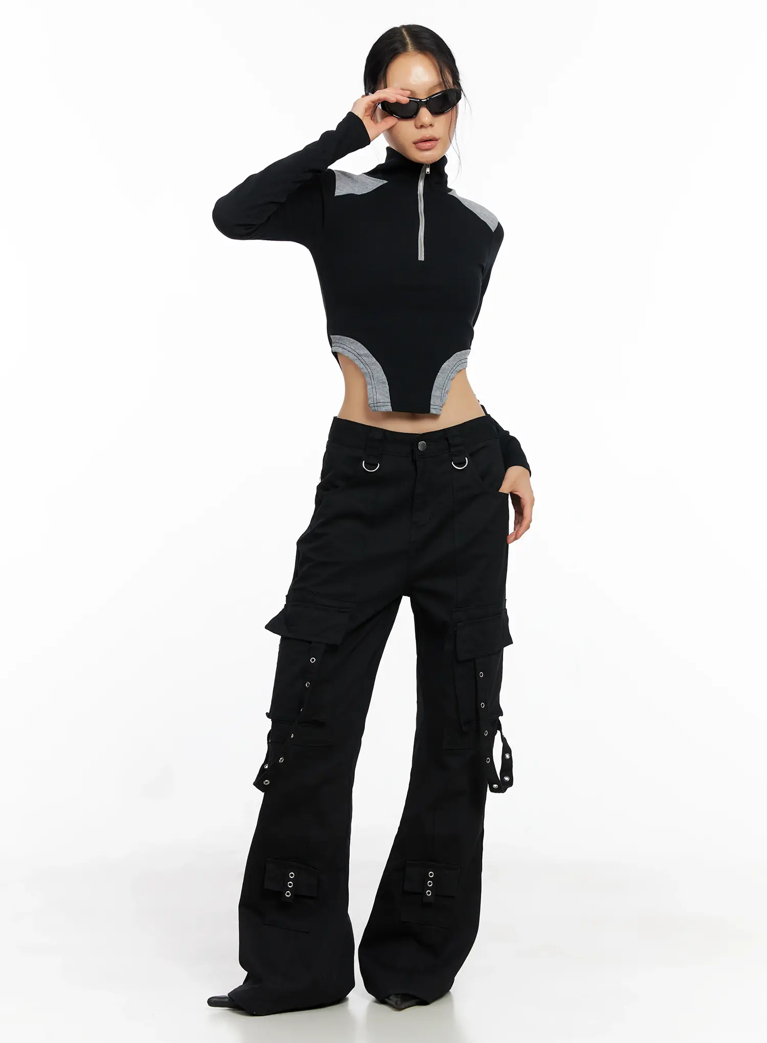Ribbed Contrast Half-Zip Top CO528 - Image 2