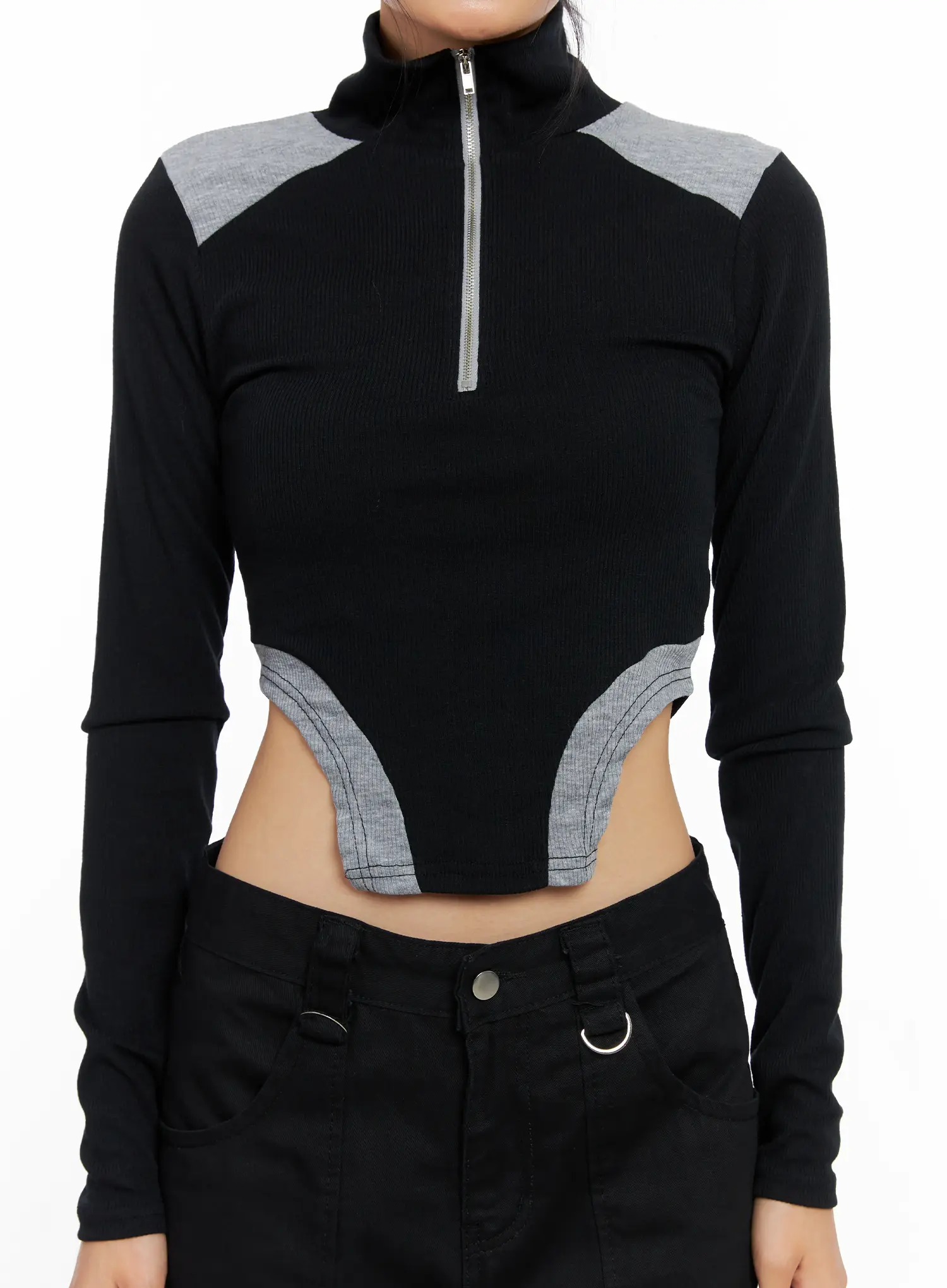 Ribbed Contrast Half-Zip Top CO528 - Image 4