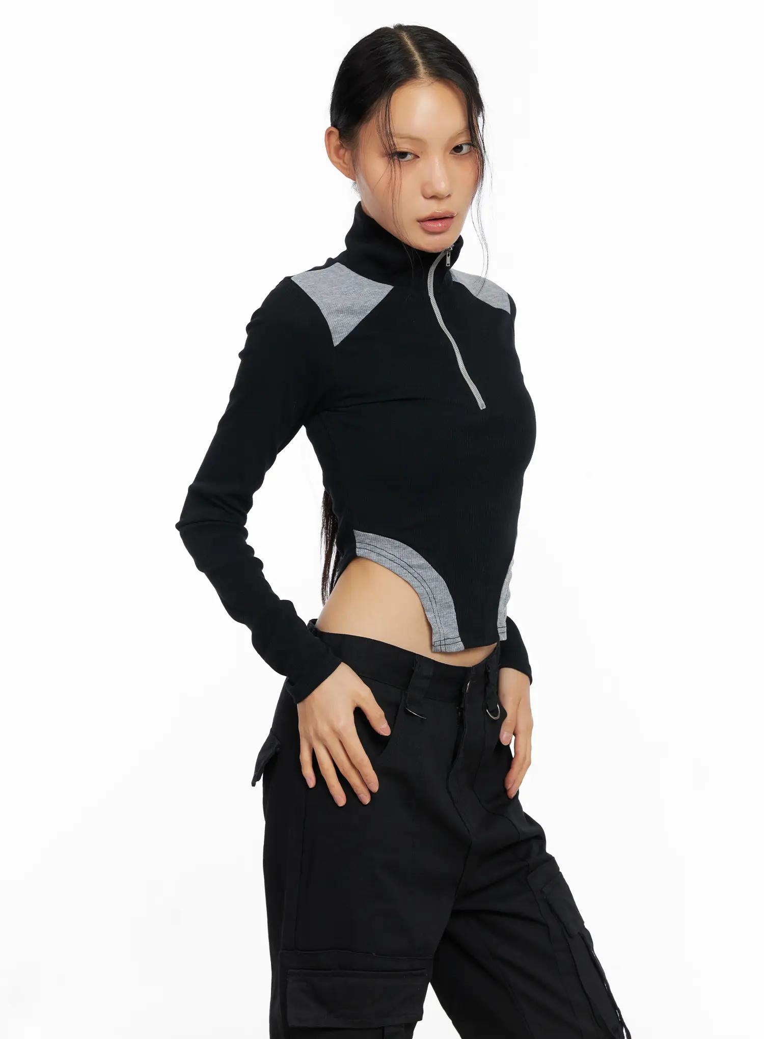 Ribbed Contrast Half-Zip Top CO528 - Image 5