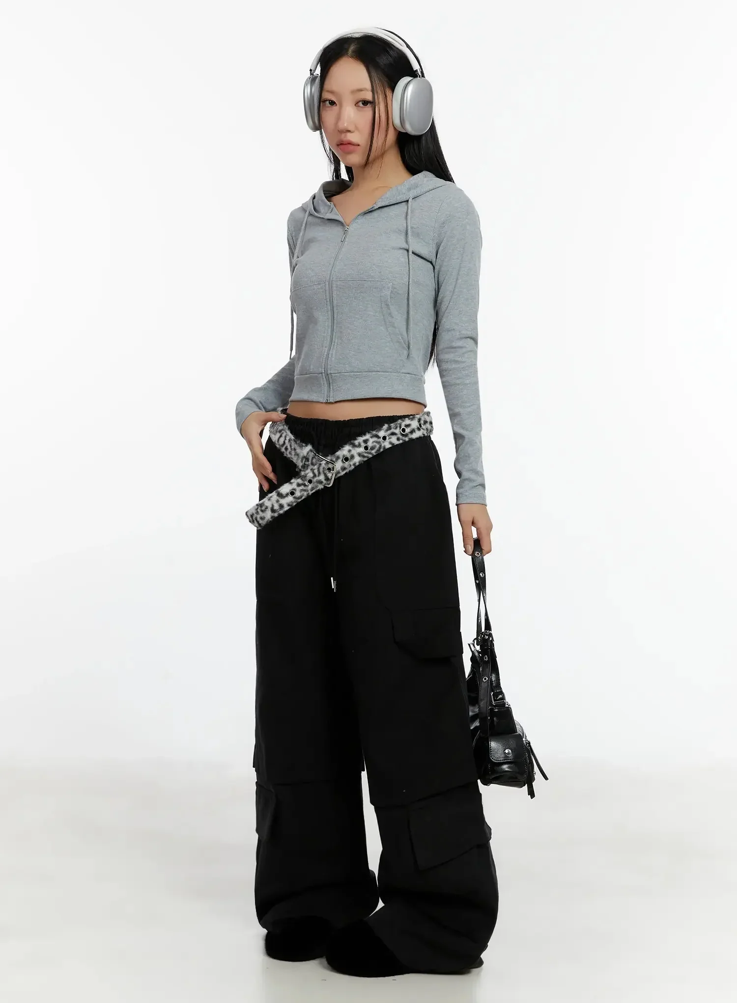 Ribbed Crop Zip-Up Hoodie ID525