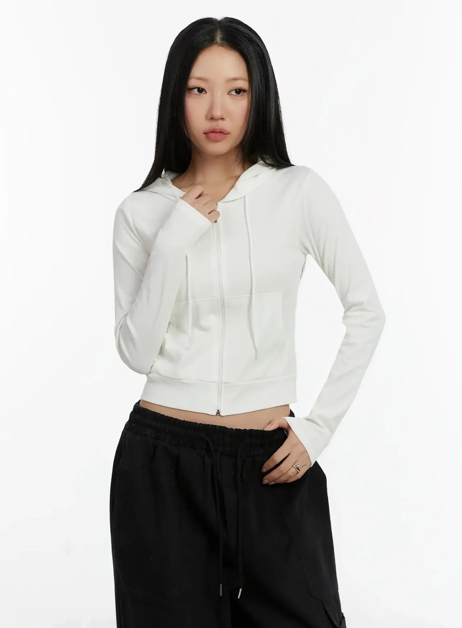 Ribbed Crop Zip-Up Hoodie ID525 - Image 14