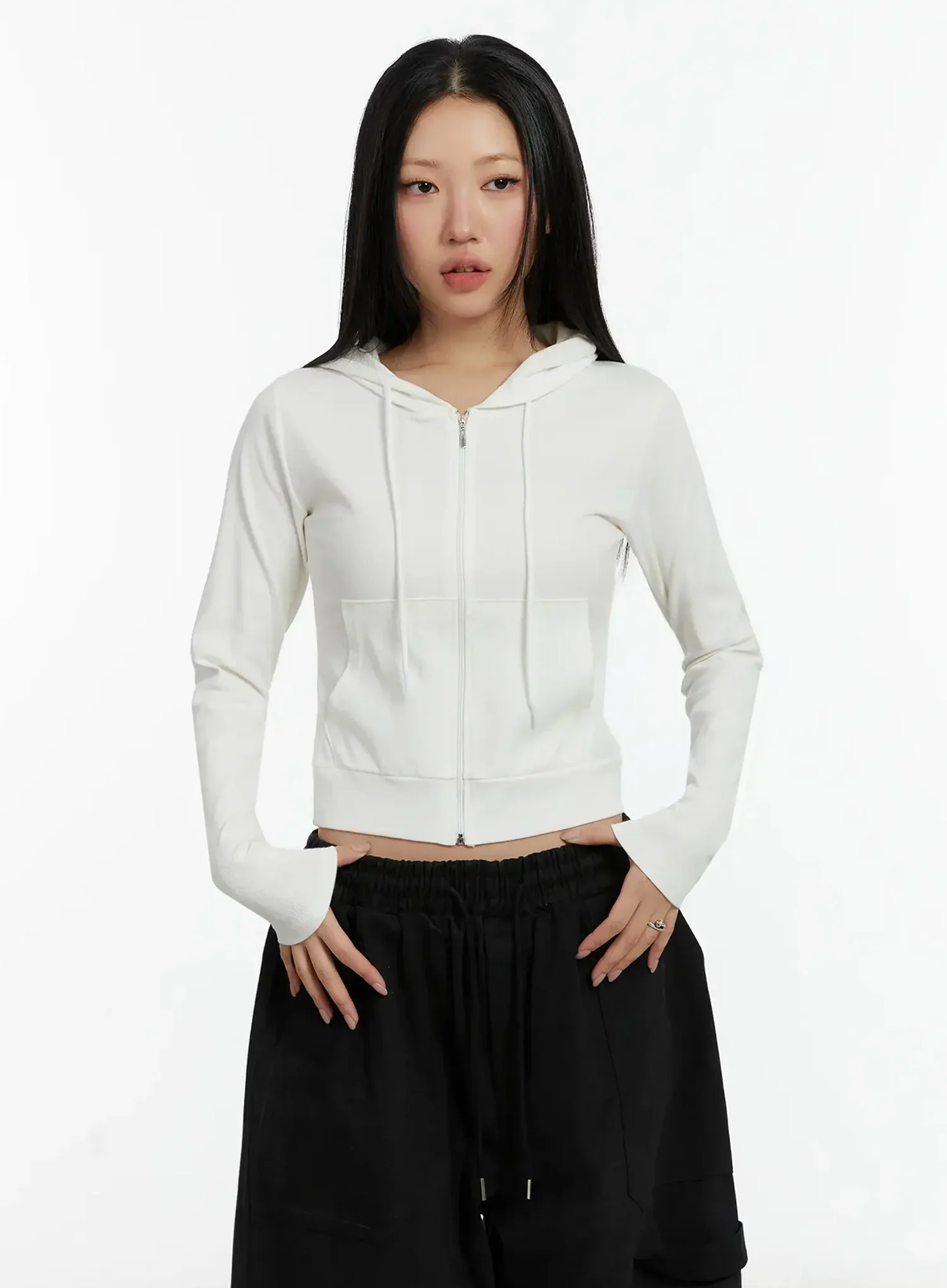 Ribbed Crop Zip-Up Hoodie ID525 - Image 2