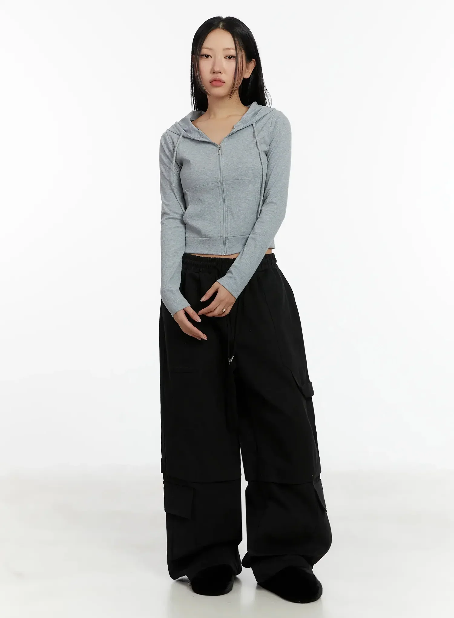Ribbed Crop Zip-Up Hoodie ID525 - Image 5