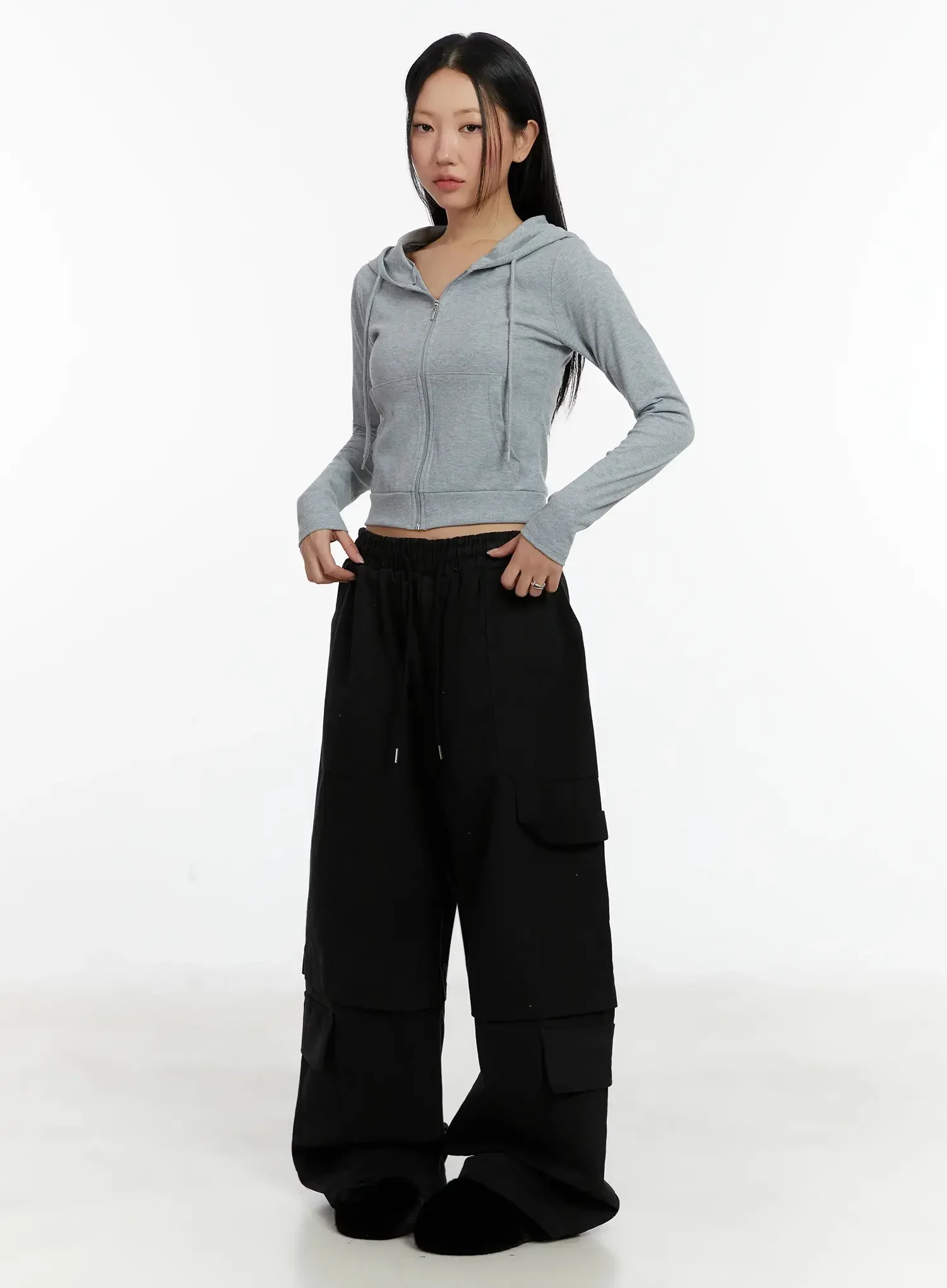 Ribbed Crop Zip-Up Hoodie ID525 - Image 6