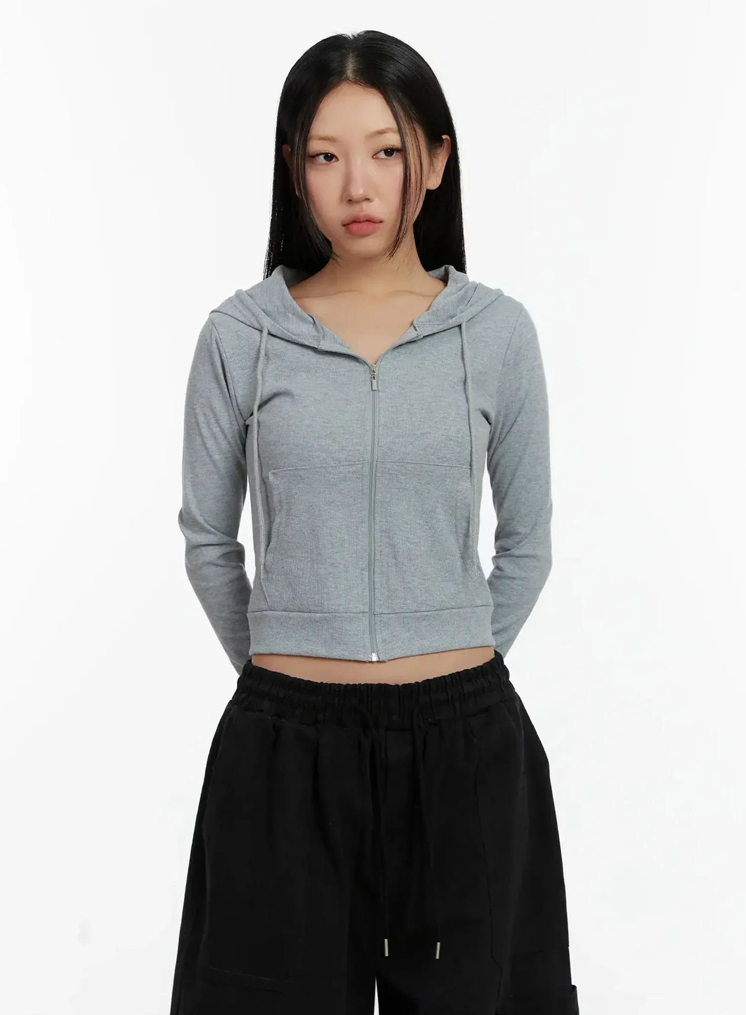 Ribbed Crop Zip-Up Hoodie ID525 - Image 7