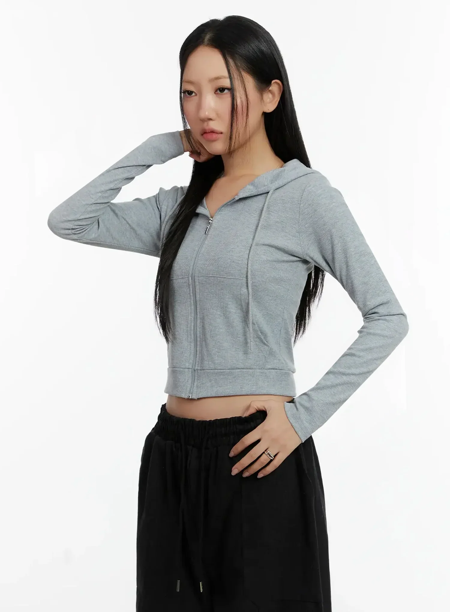 Ribbed Crop Zip-Up Hoodie ID525 - Image 8