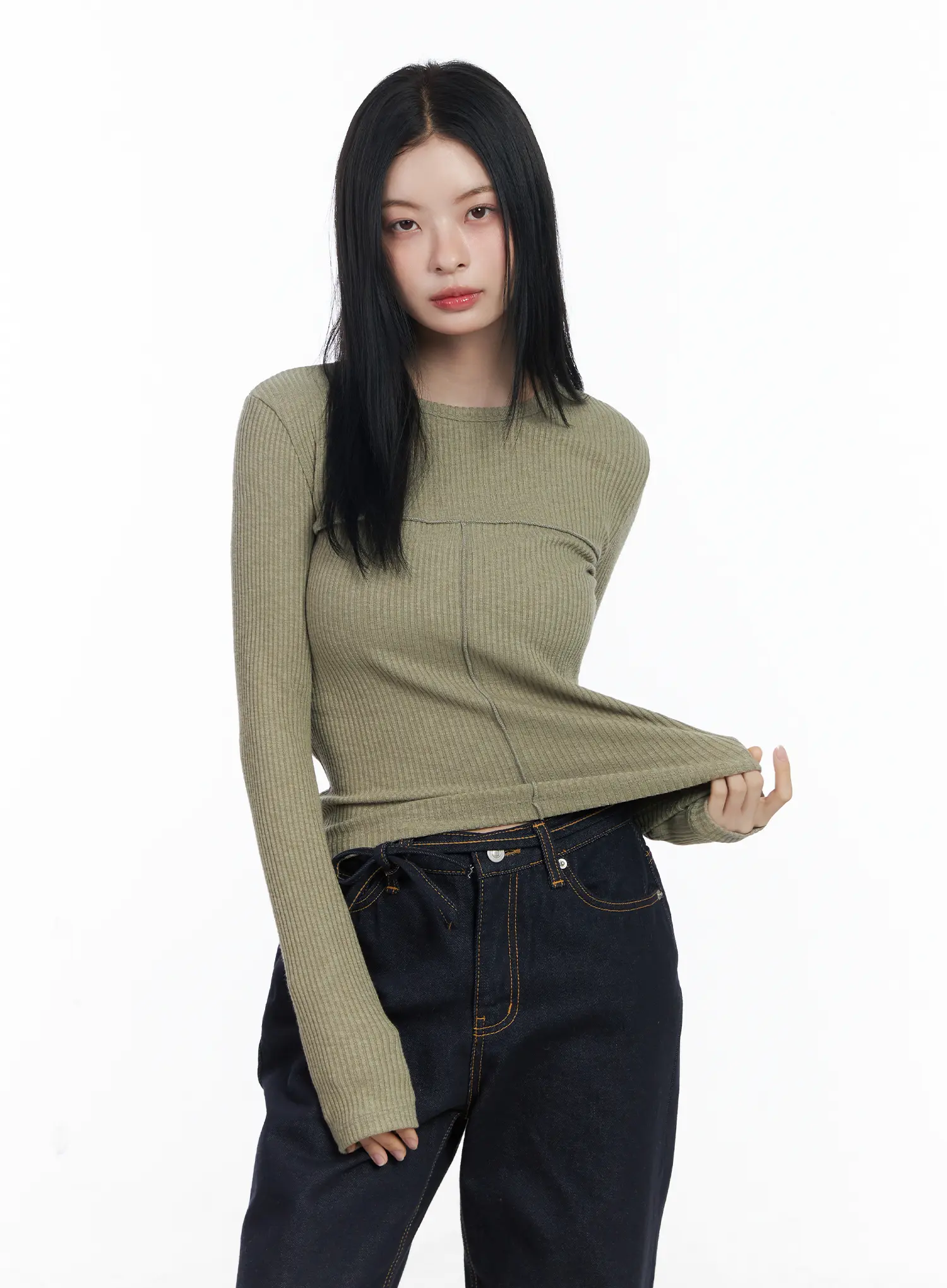 Ribbed Cutout Long Sleeve Tee CJ519 - Image 2