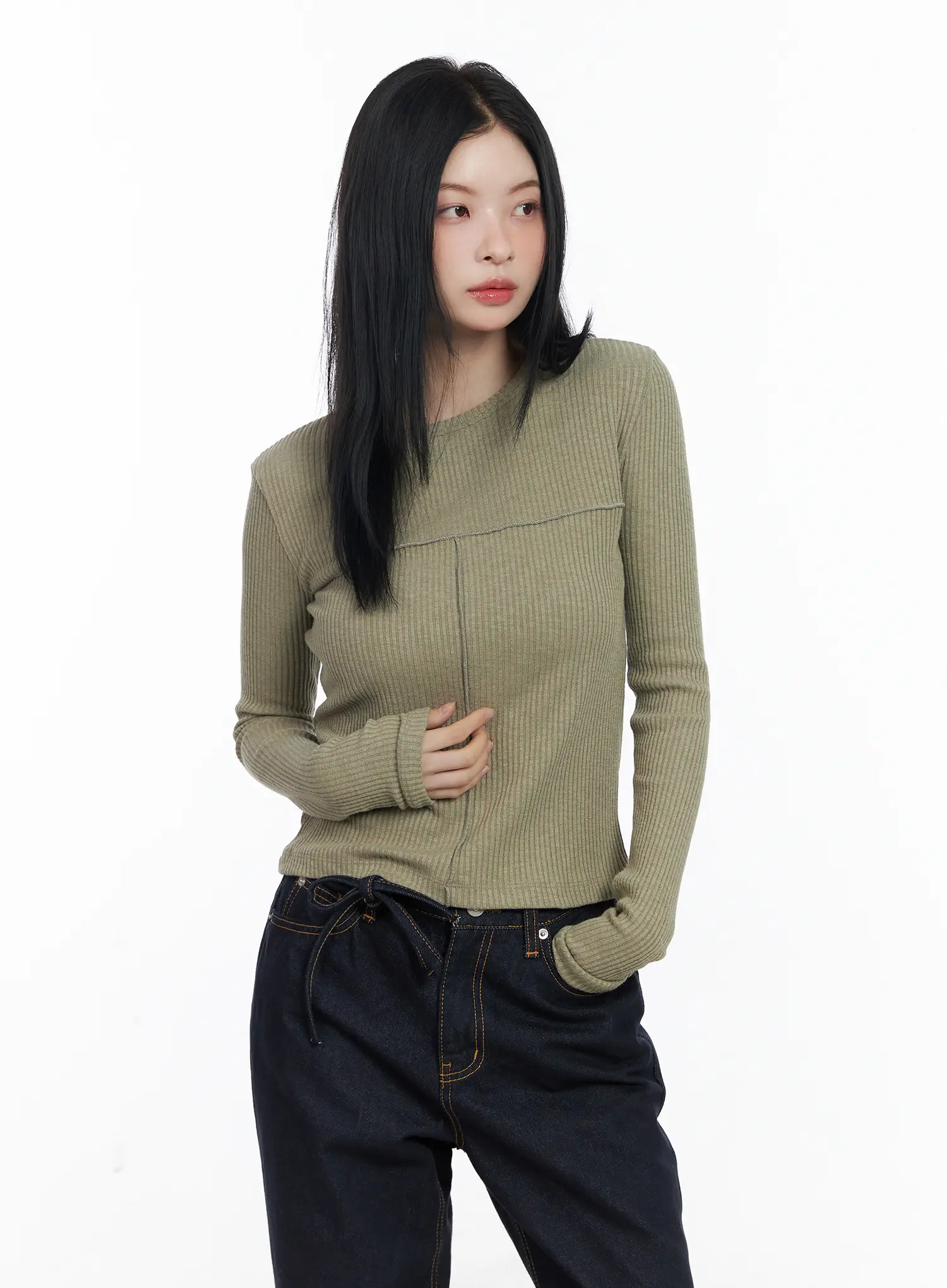 Ribbed Cutout Long Sleeve Tee CJ519 - Image 7
