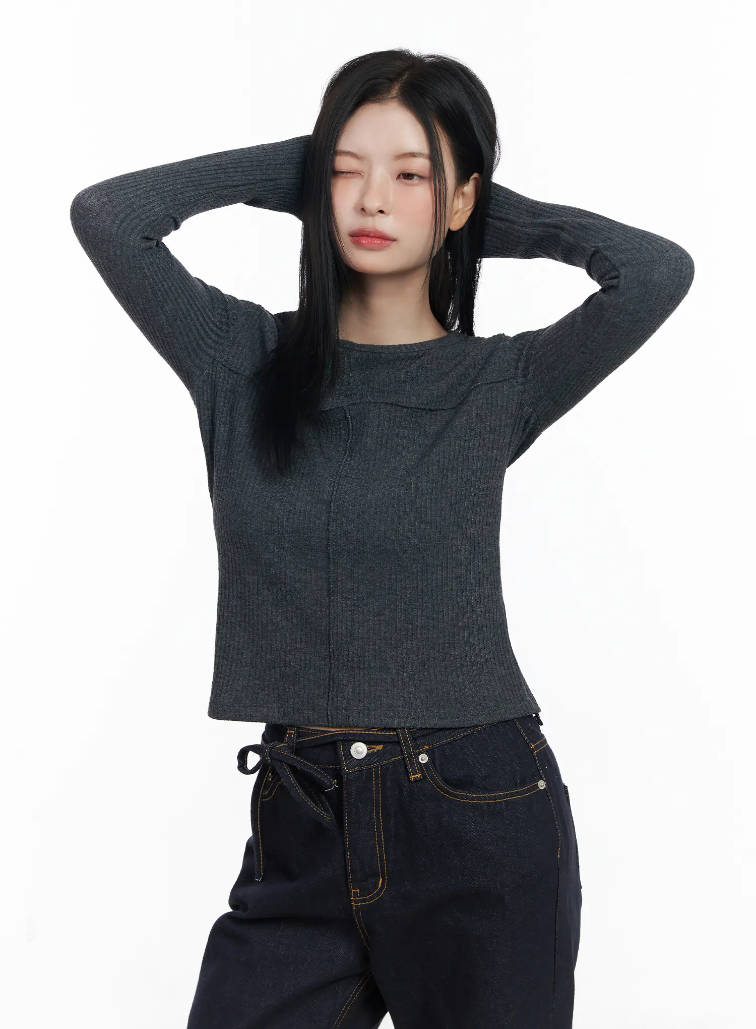 Ribbed Cutout Long Sleeve Tee CJ519 - Image 9