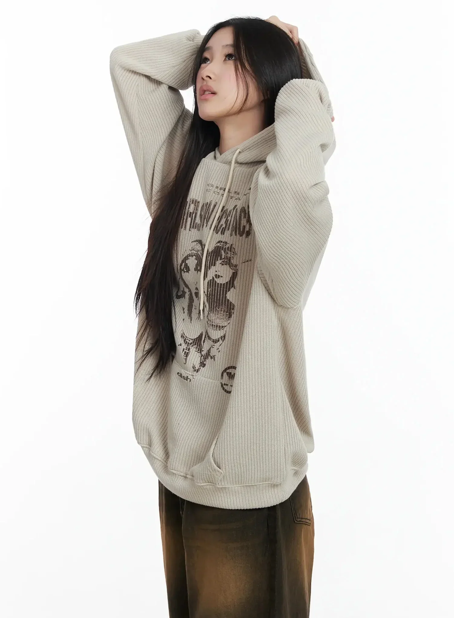 Ribbed Graphic Knit Hoodie IM502 - Image 9
