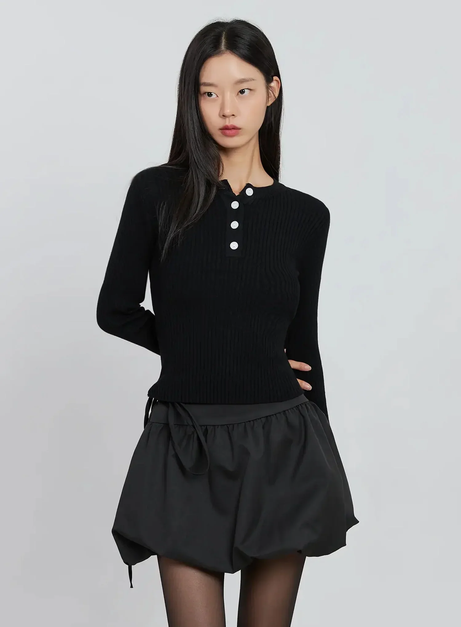 Ribbed Henley Knit Tee IO530 - Image 2