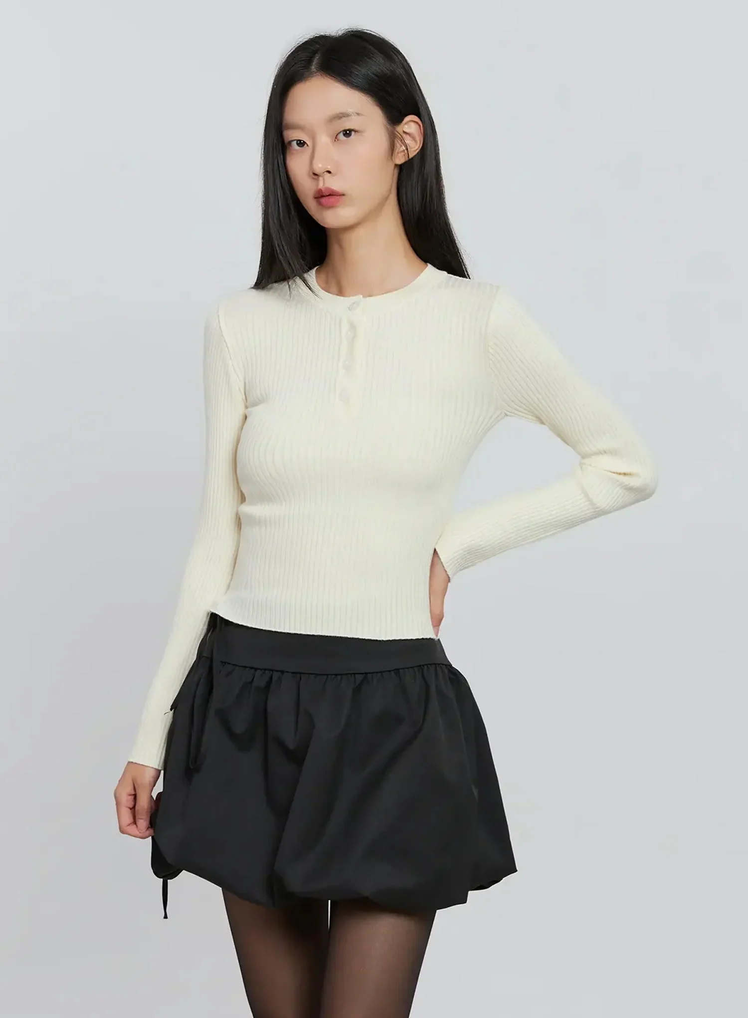 Ribbed Henley Knit Tee IO530 - Image 3