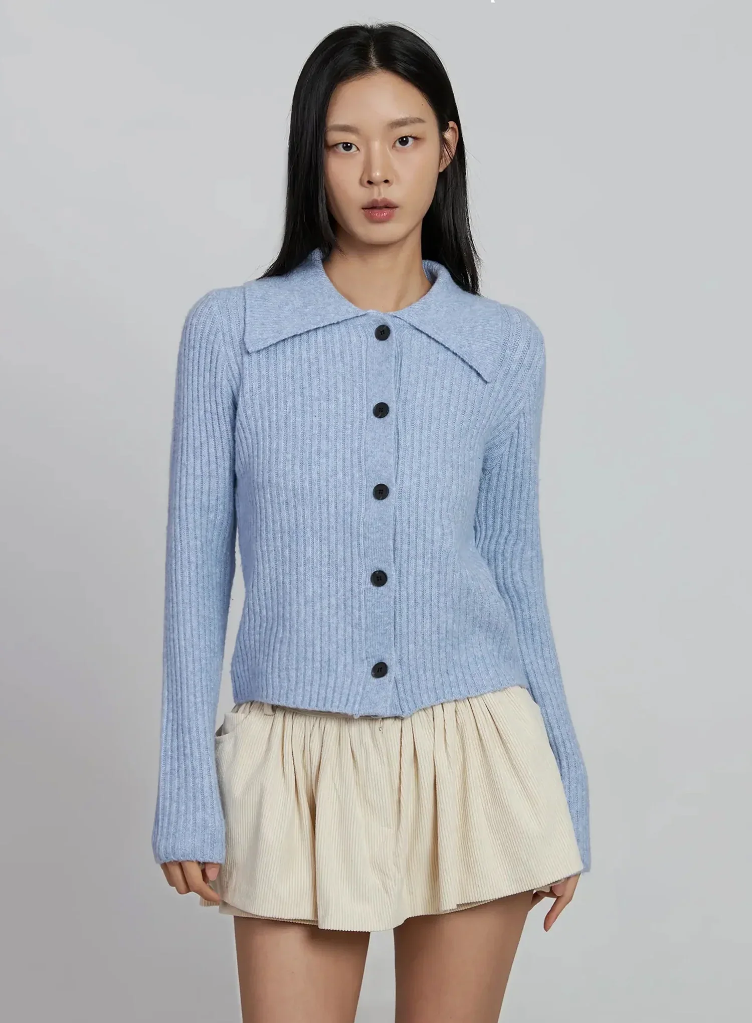 Ribbed Knit Button-Up Cardigan IM520 - Image 2