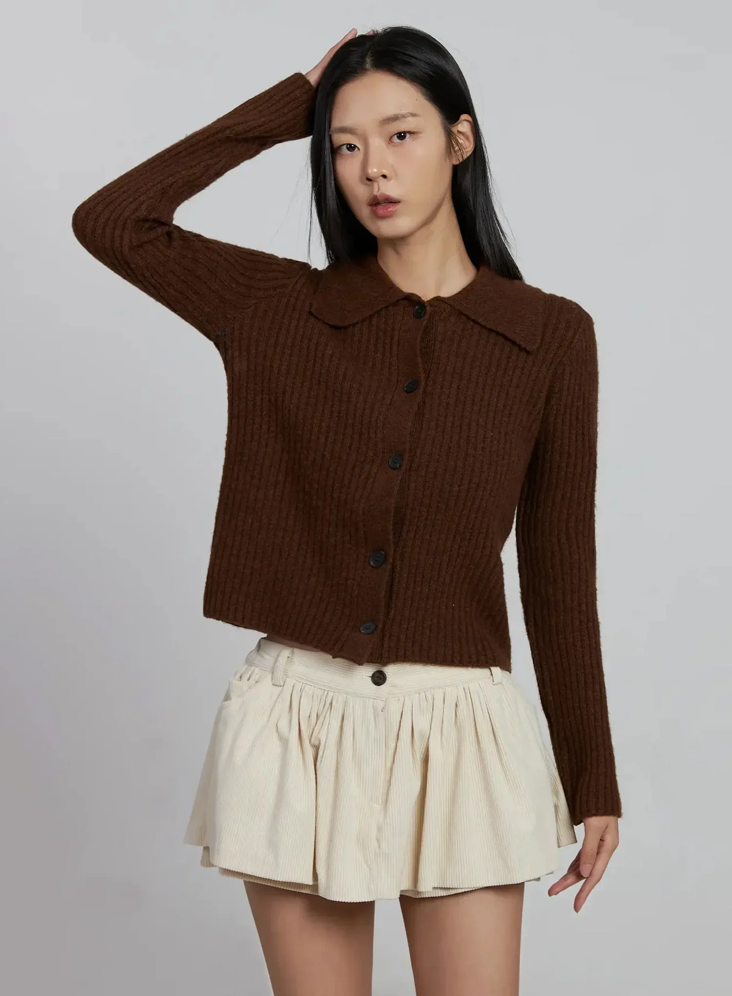 Ribbed Knit Button-Up Cardigan IM520 - Image 3