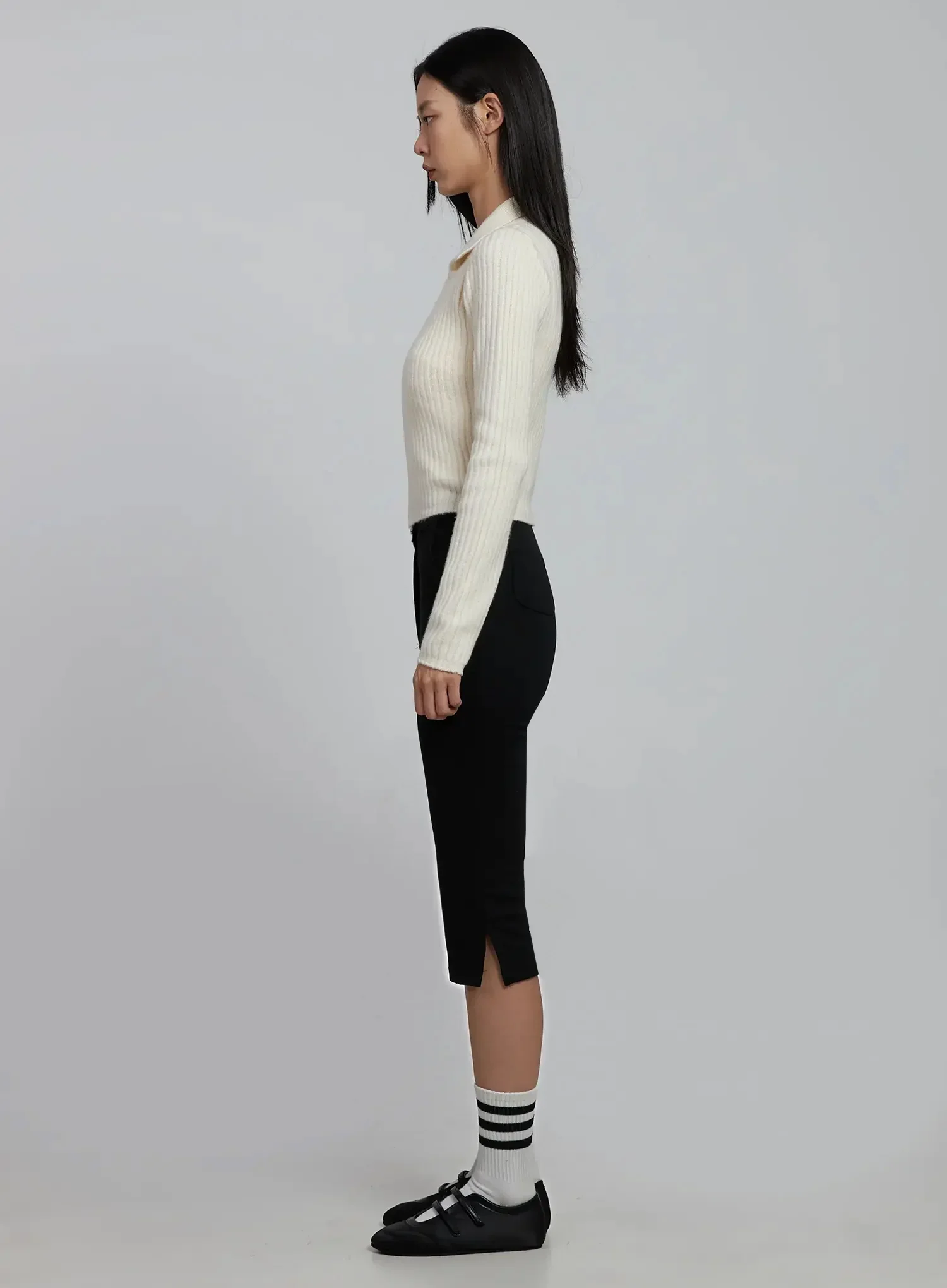 Ribbed Knit Collared Zip-Up IM520 - Image 7