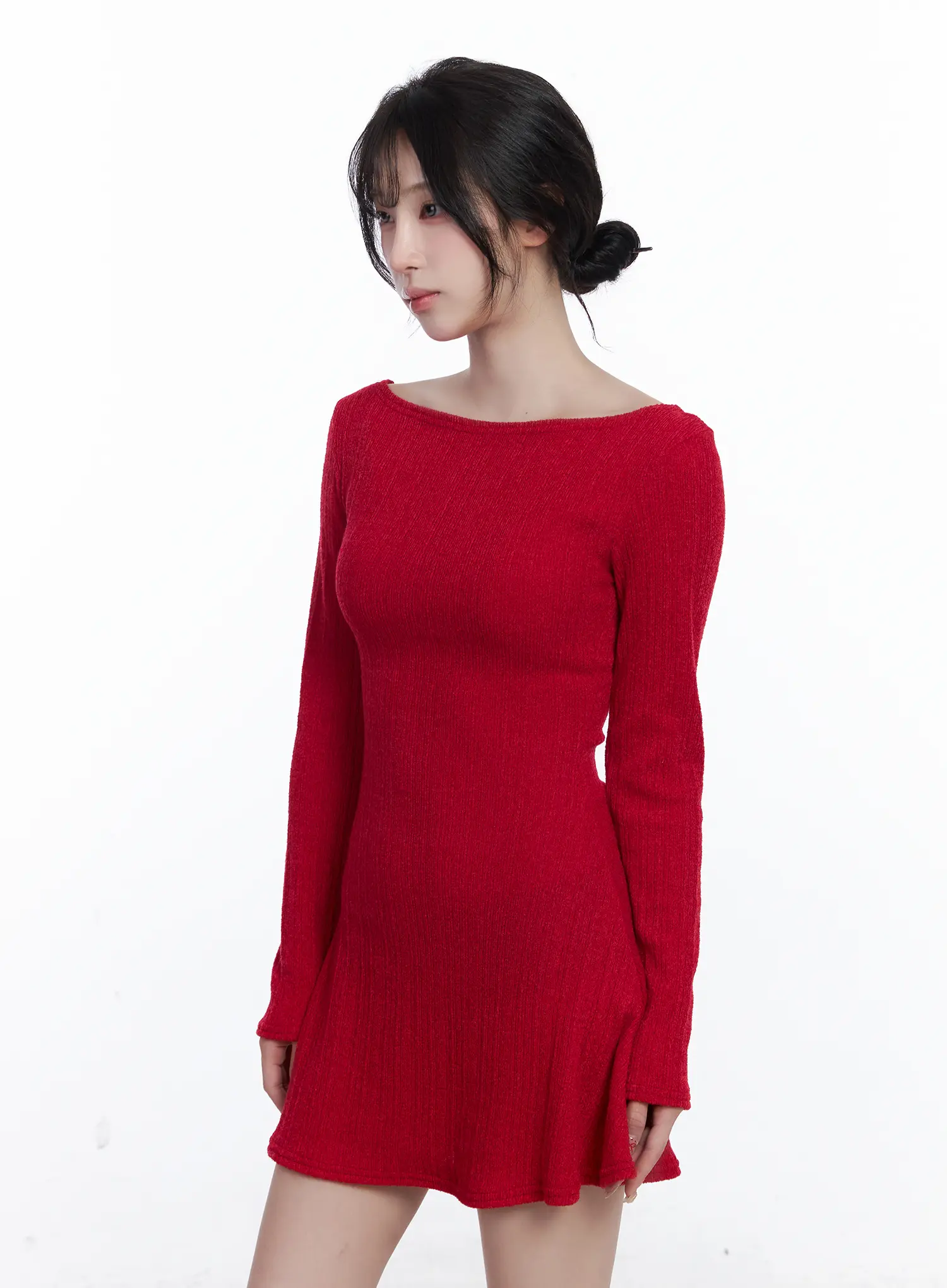 Ribbed Knit Flared Mini Dress CJ526 - Image 3