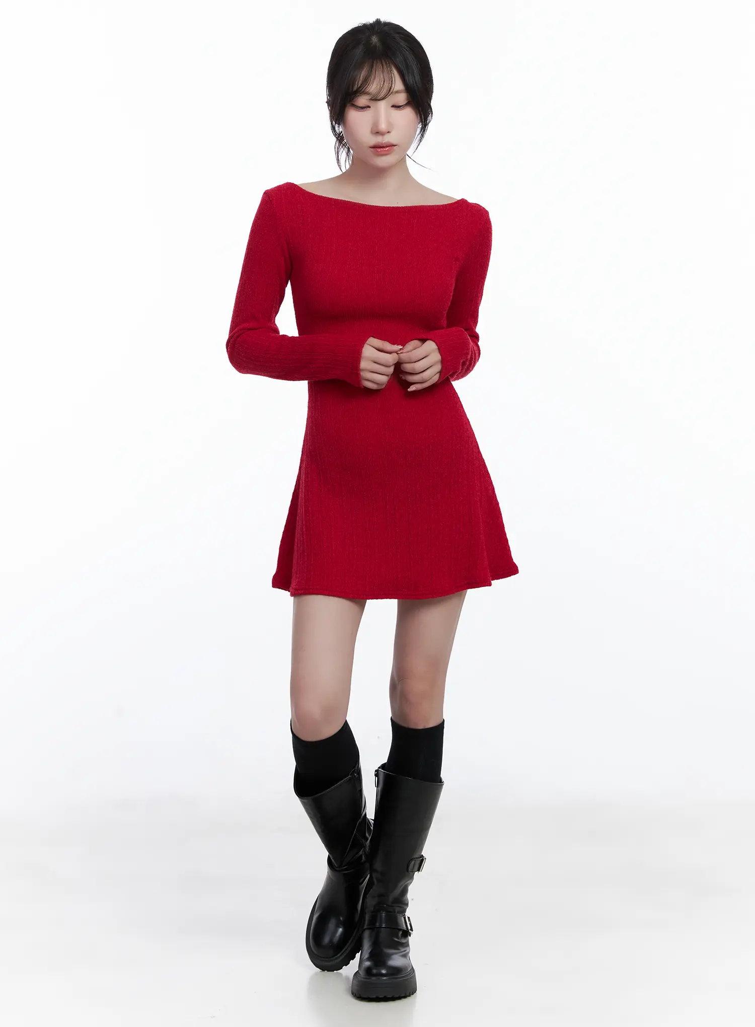Ribbed Knit Flared Mini Dress CJ526 - Image 5