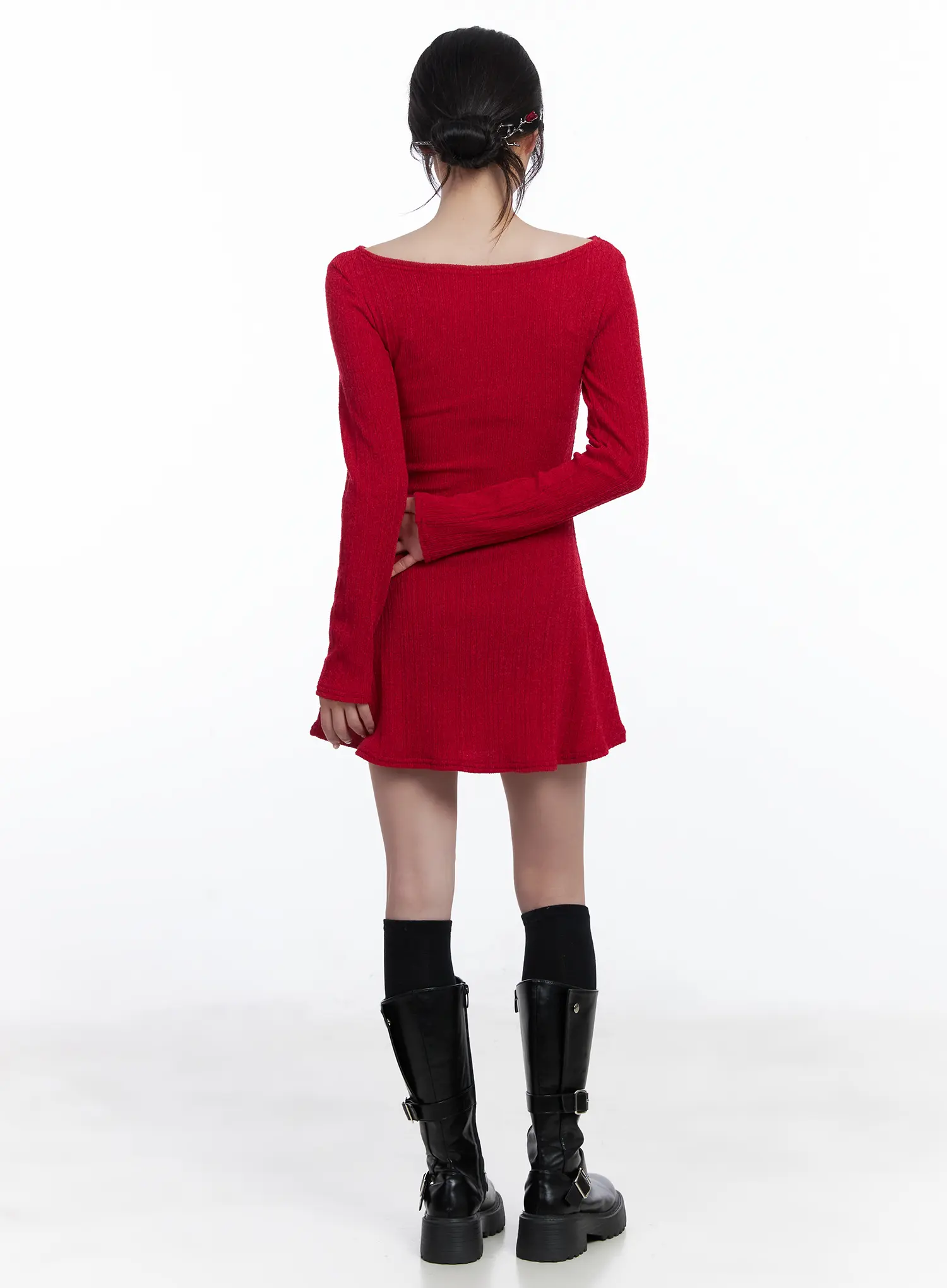 Ribbed Knit Flared Mini Dress CJ526 - Image 7