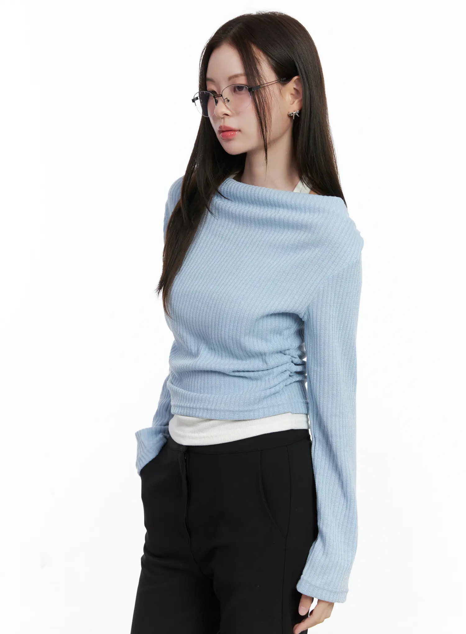 Ribbed Knit Off-Shoulder with Halter Top CO503