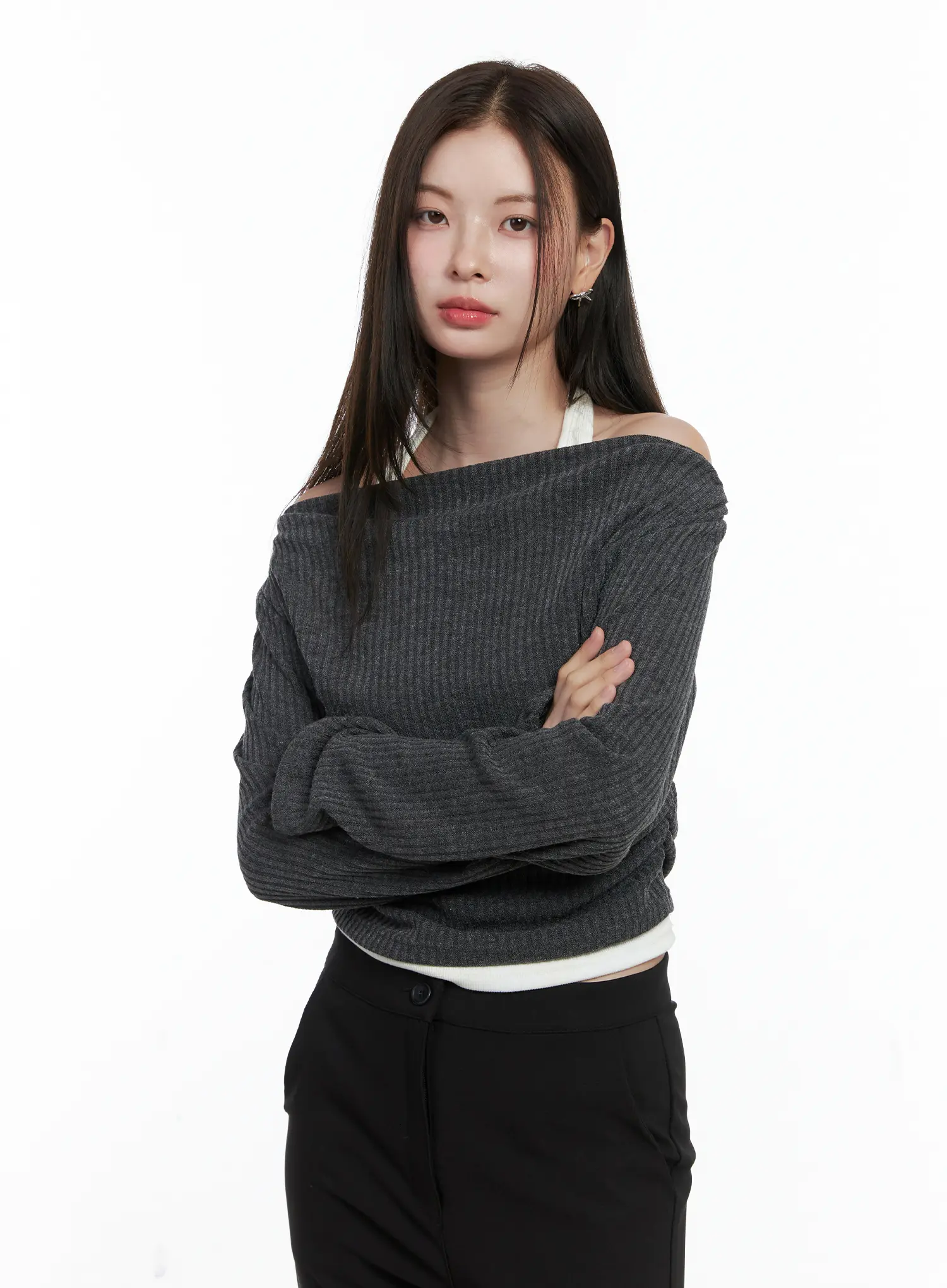 Ribbed Knit Off-Shoulder with Halter Top CO503 - Image 10