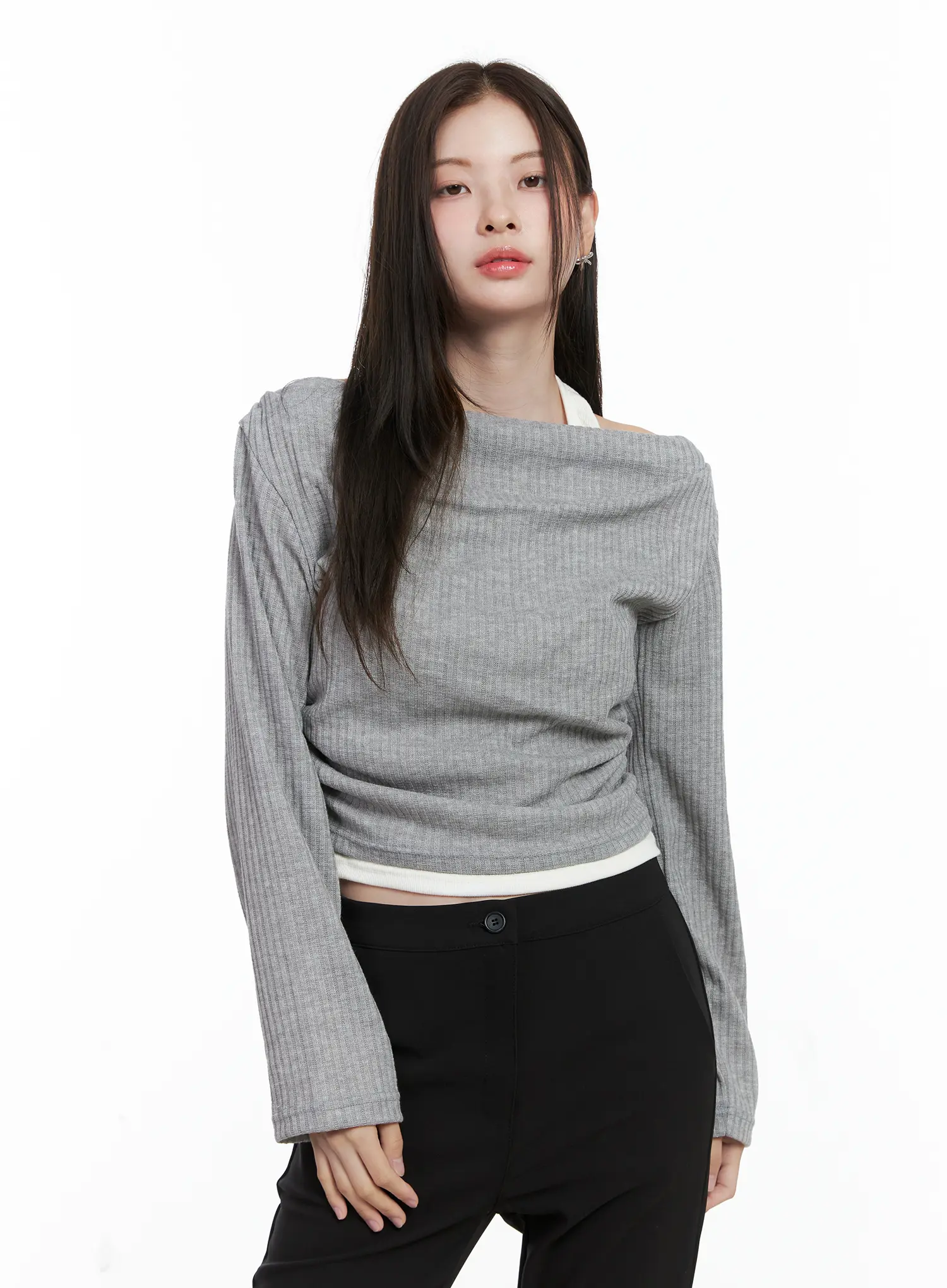 Ribbed Knit Off-Shoulder with Halter Top CO503 - Image 11