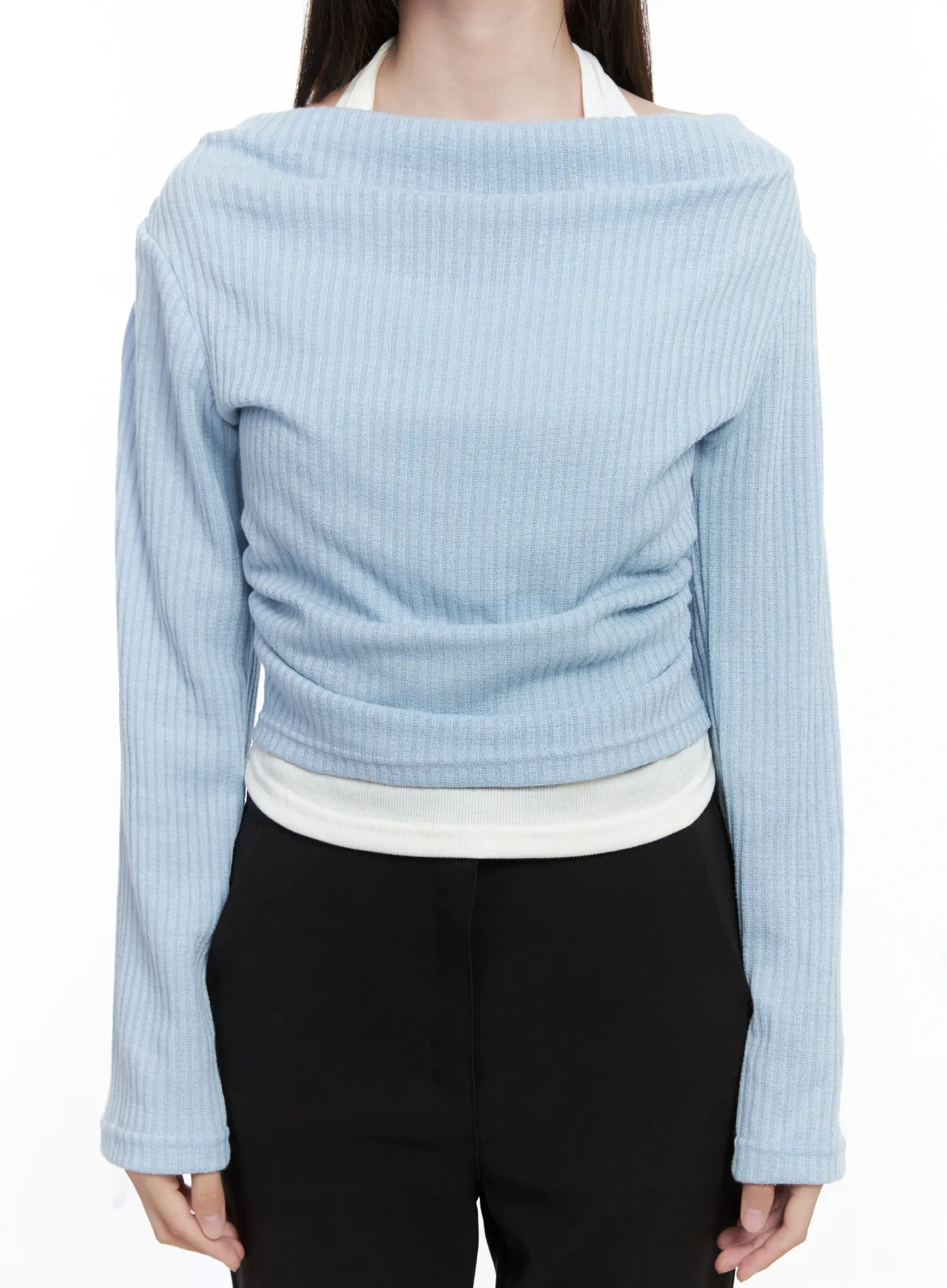 Ribbed Knit Off-Shoulder with Halter Top CO503 - Image 8