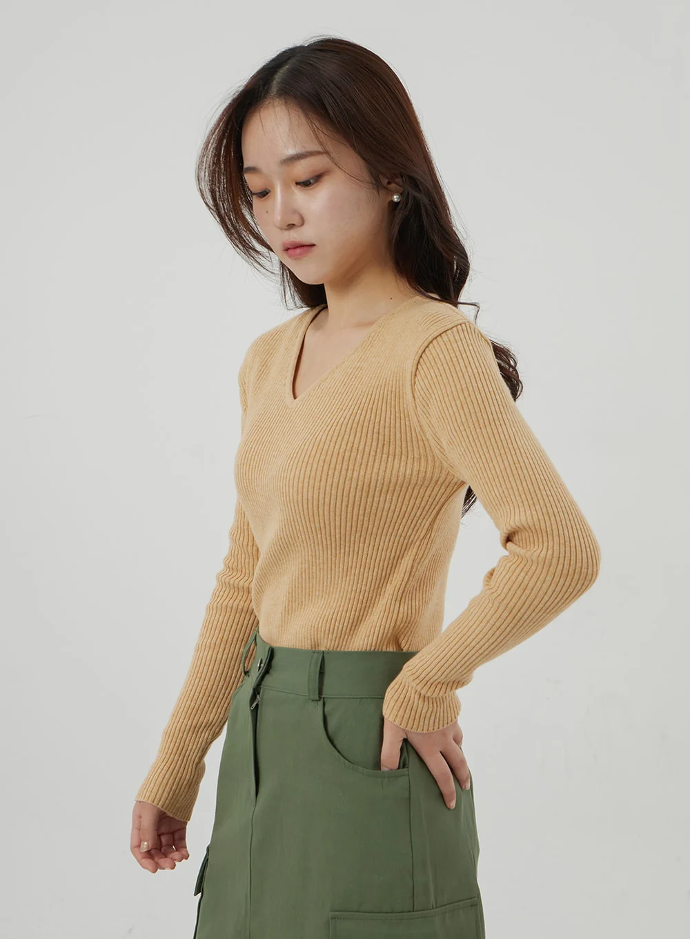 Ribbed Knit V-Neck Top OJ325 - Image 4
