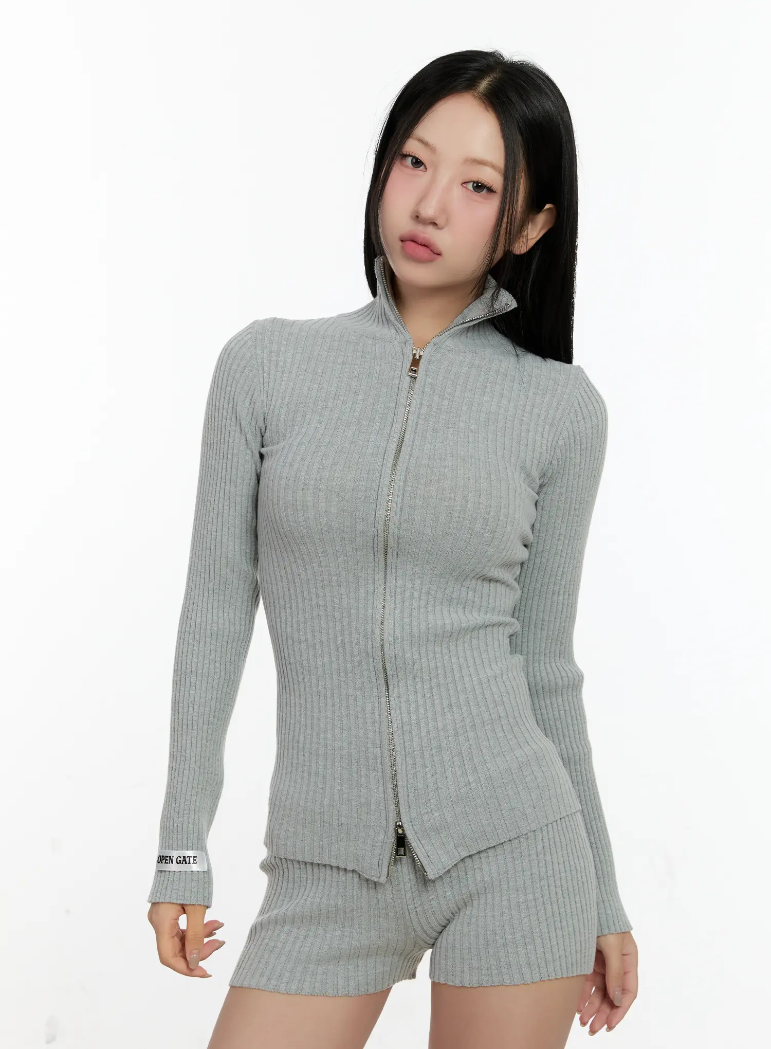 Ribbed Knit Zip-Up and Shorts Set CN505 - Image 3