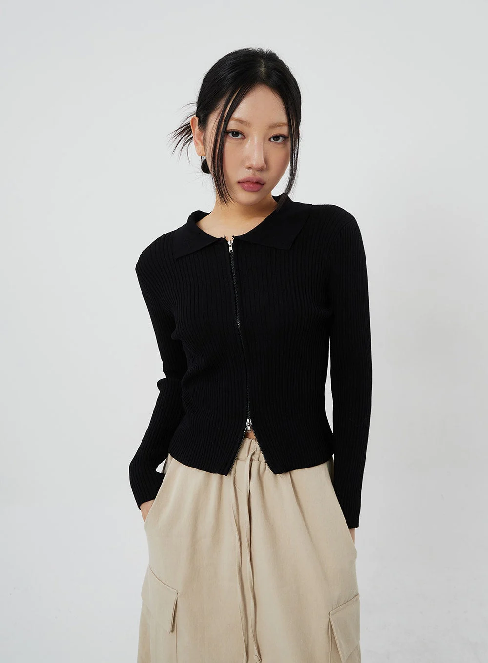 Ribbed Knit Zip-Up CF324 - Image 11