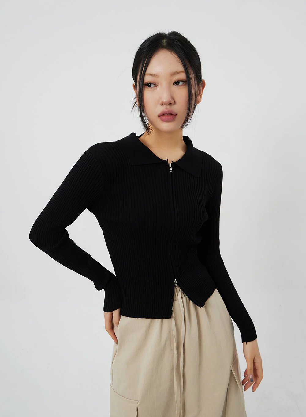 Ribbed Knit Zip-Up CF324 - Image 12