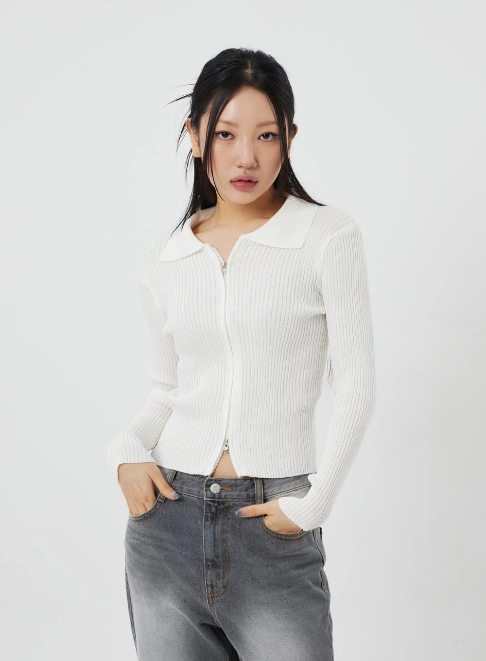 Ribbed Knit Zip-Up CF324 - Image 5