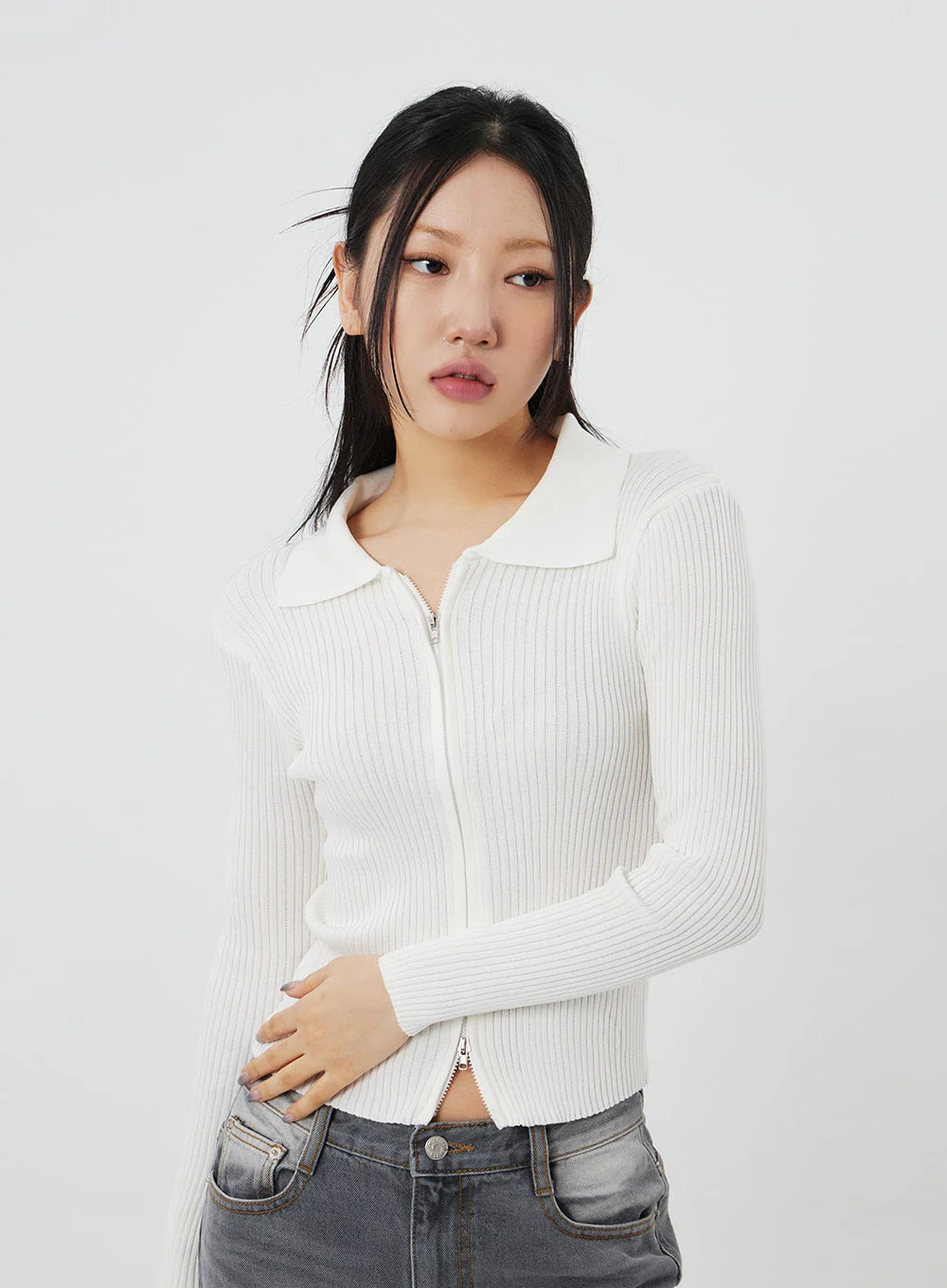Ribbed Knit Zip-Up CF324 - Image 6