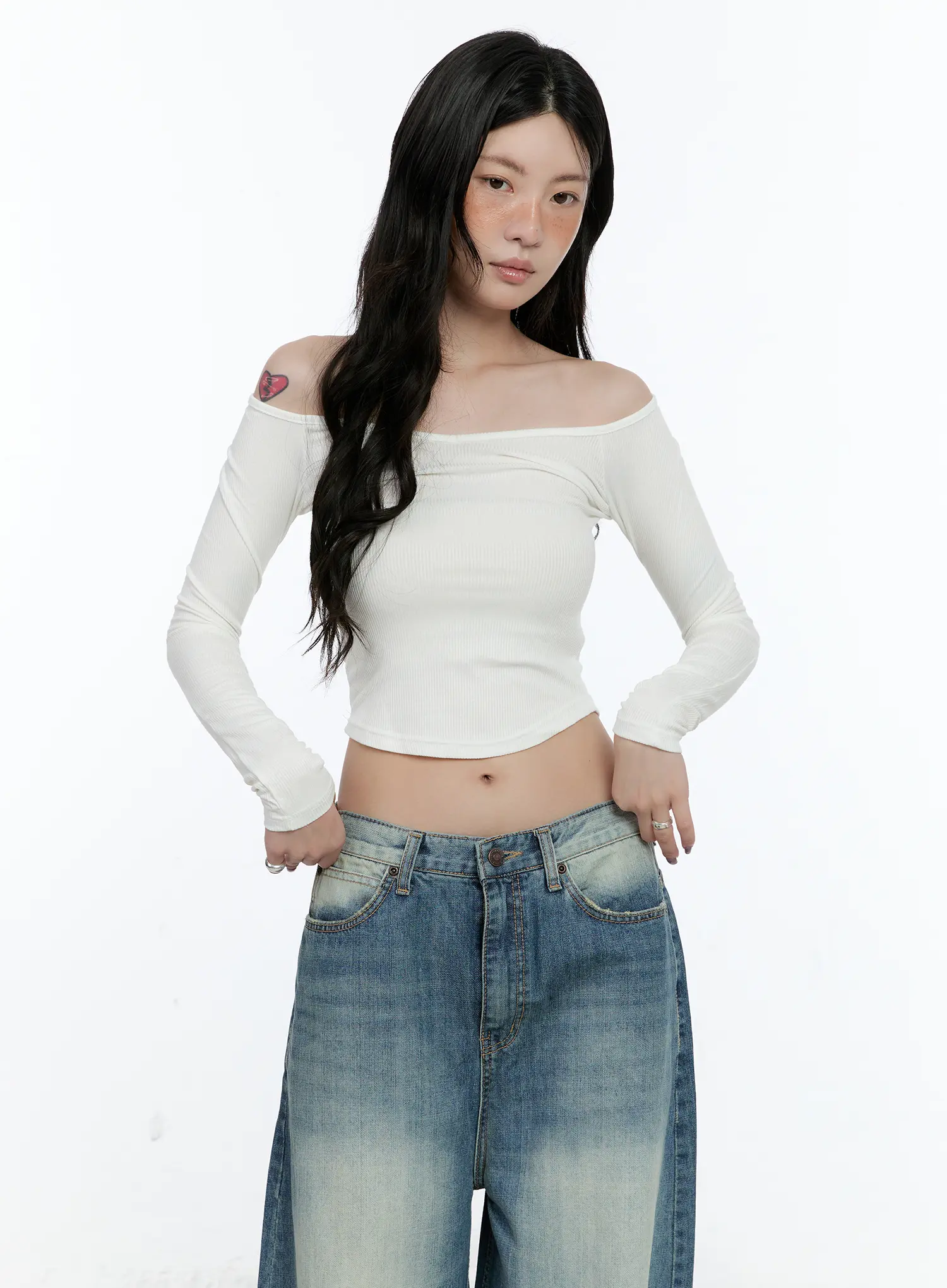 Ribbed Off-Shoulder Long Sleeve CN517
