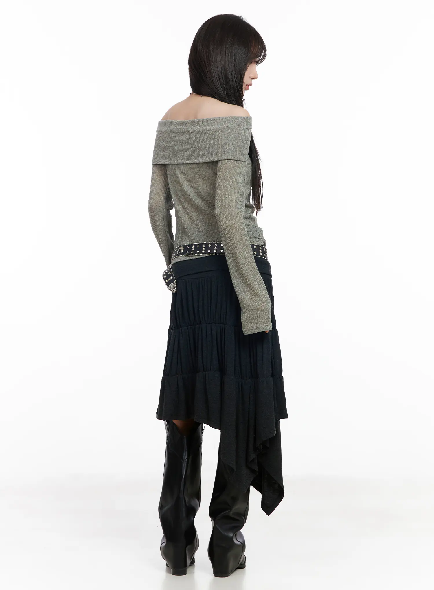 Ribbed Off-Shoulder Long Sleeve Top CF523 - Image 4