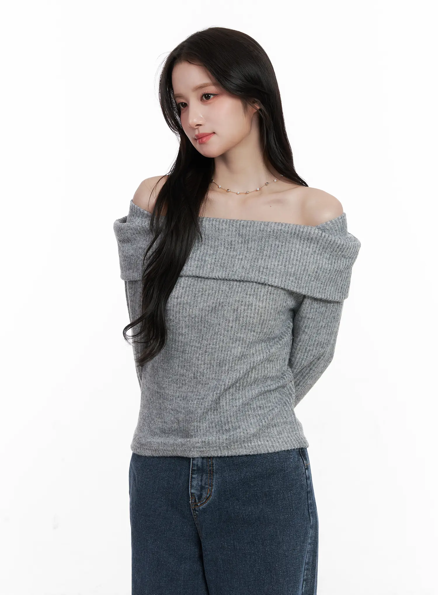 Ribbed Off-Shoulder Long Sleeve Top CN527 - Image 2