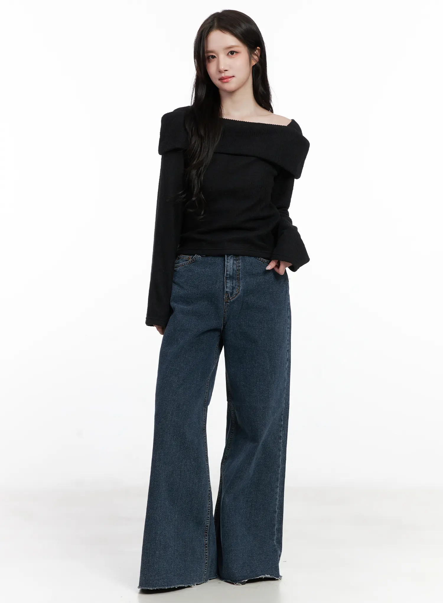 Ribbed Off-Shoulder Long Sleeve Top CN527 - Image 3