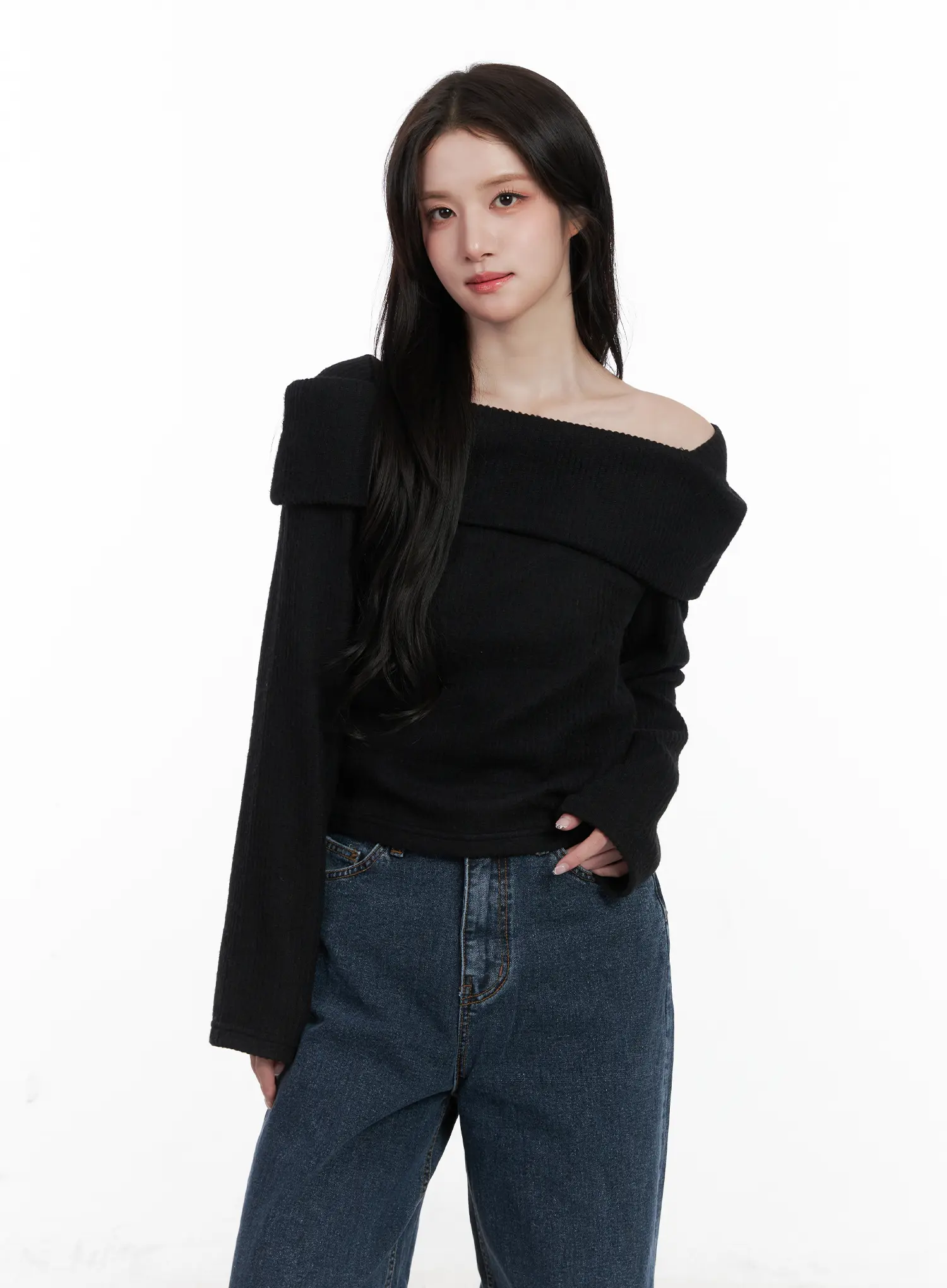 Ribbed Off-Shoulder Long Sleeve Top CN527 - Image 6
