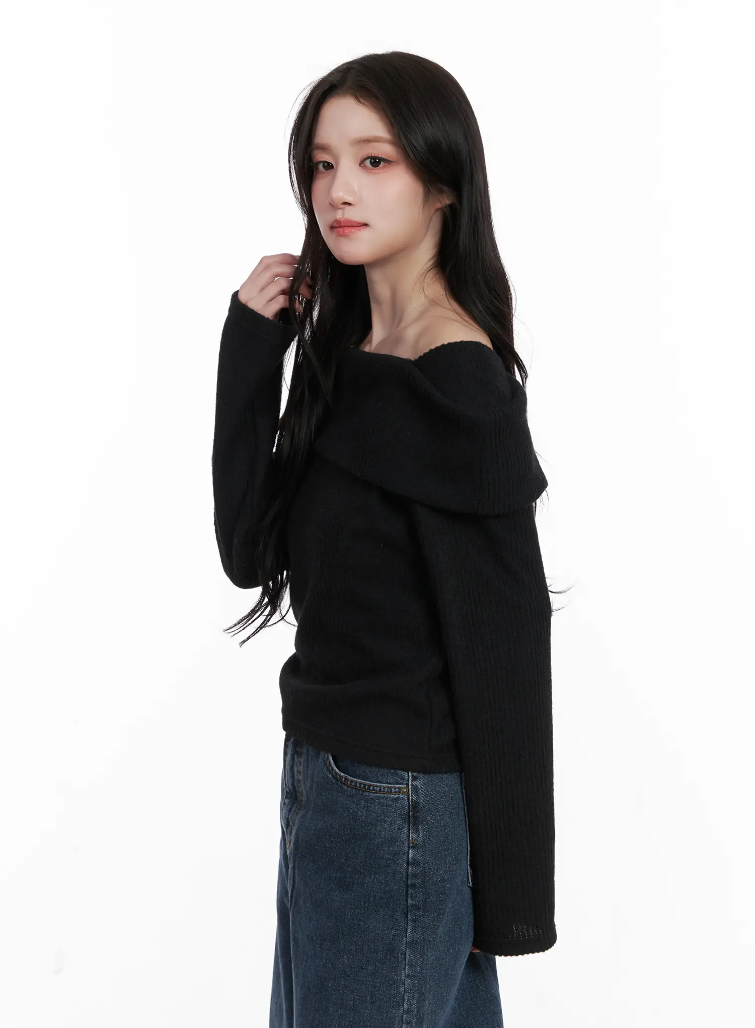 Ribbed Off-Shoulder Long Sleeve Top CN527 - Image 7