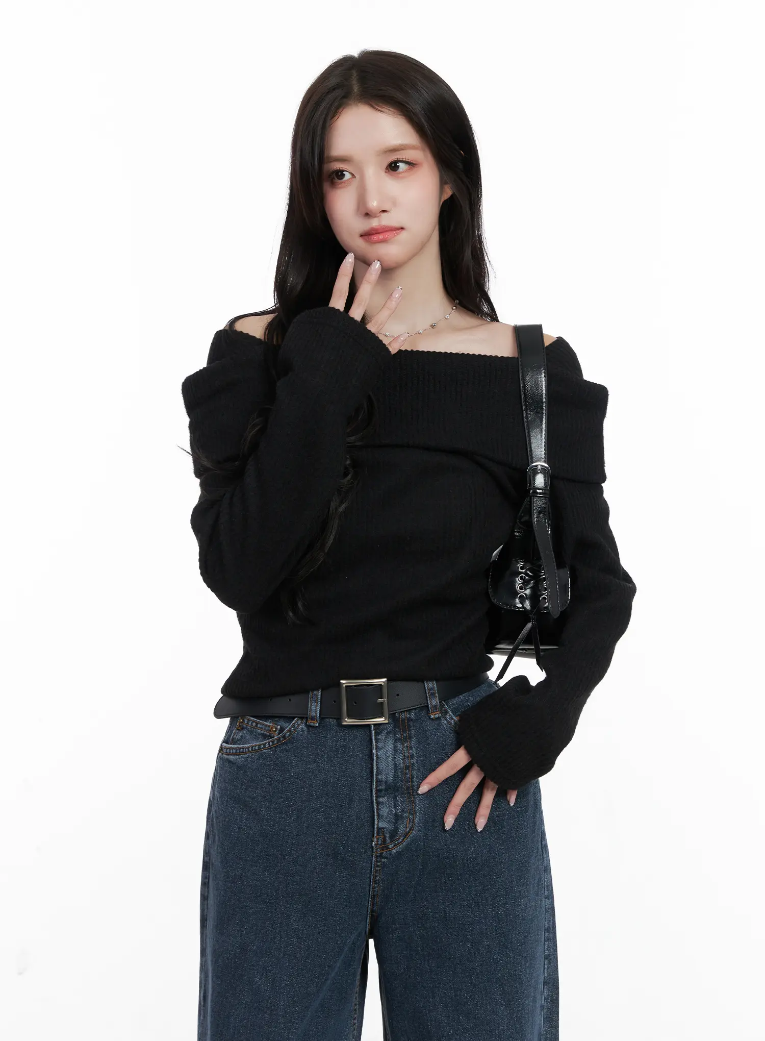 Ribbed Off-Shoulder Long Sleeve Top CN527 - Image 9