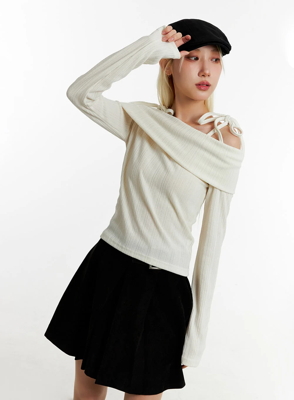 Ribbed Off-Shoulder Long Sleeve Top ID315 - Image 4