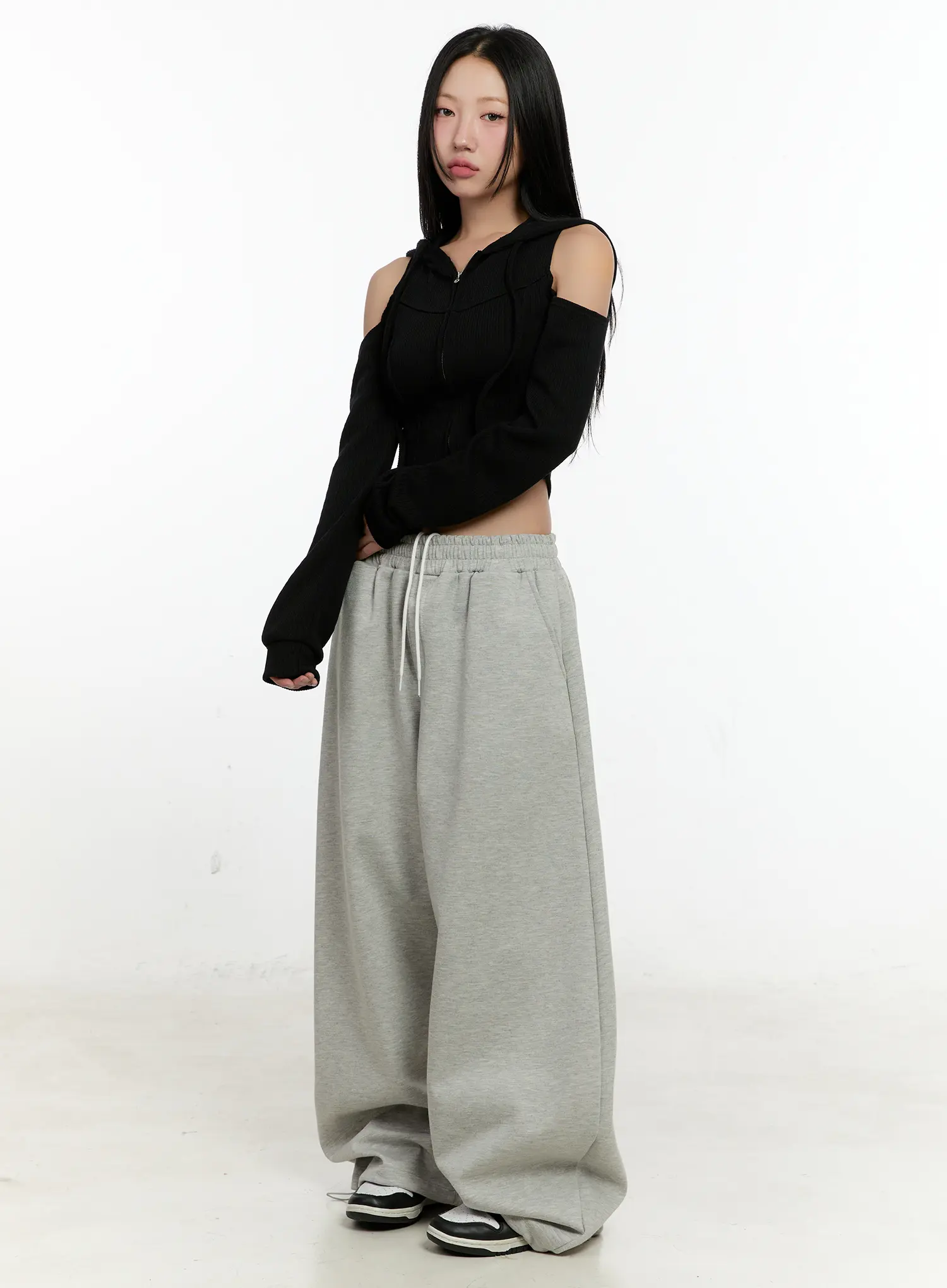Ribbed Shoulder Cut-Out Hoodie CN506 - Image 3