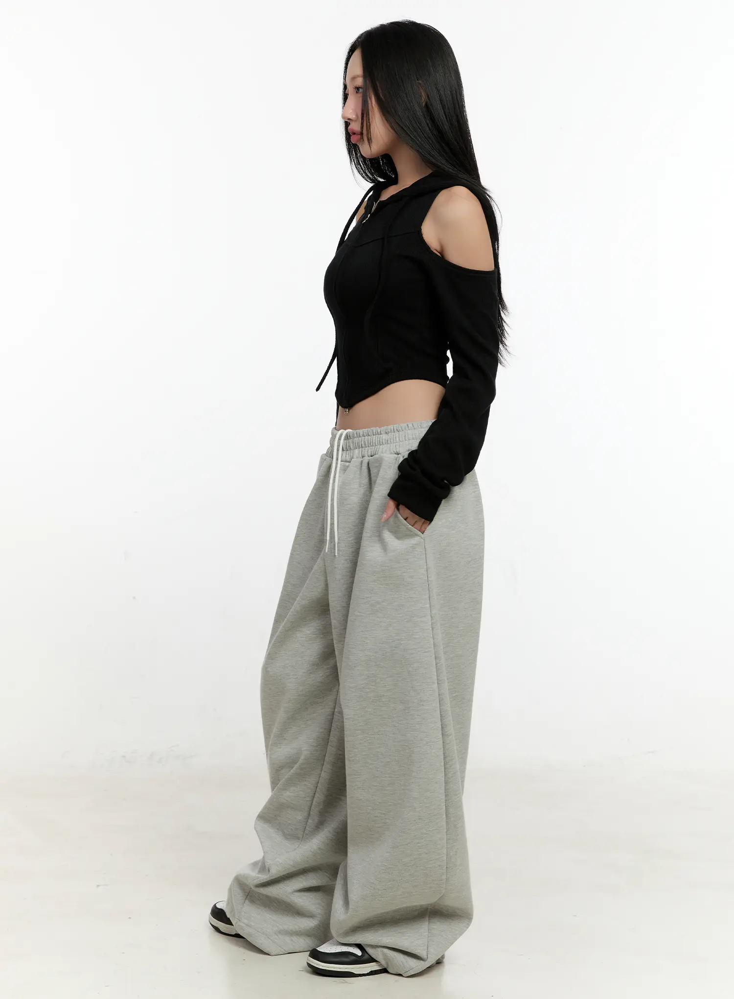 Ribbed Shoulder Cut-Out Hoodie CN506 - Image 4