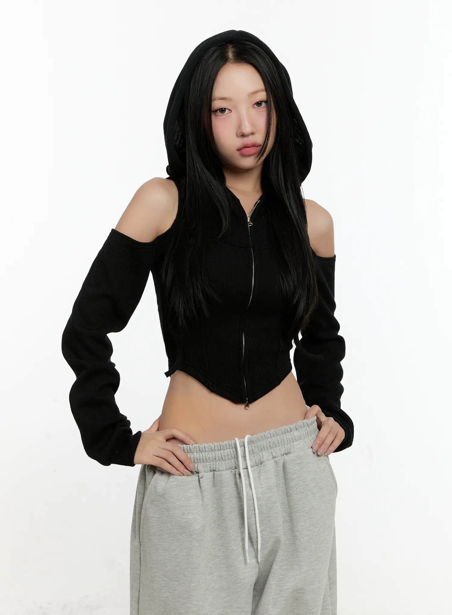 Ribbed Shoulder Cut-Out Hoodie CN506 - Image 9