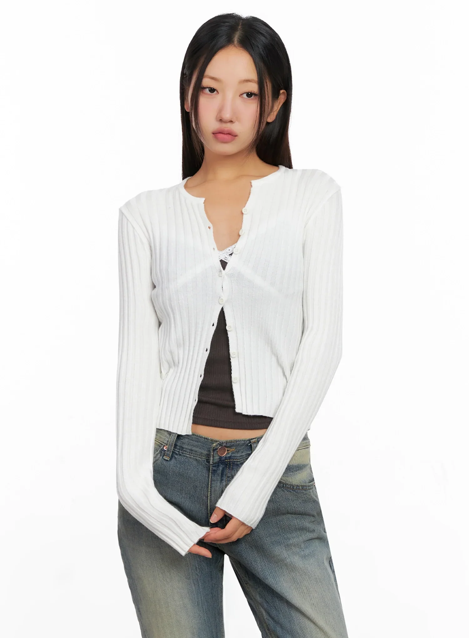Ribbed Slim Fit Cardigan IG528 - Image 7