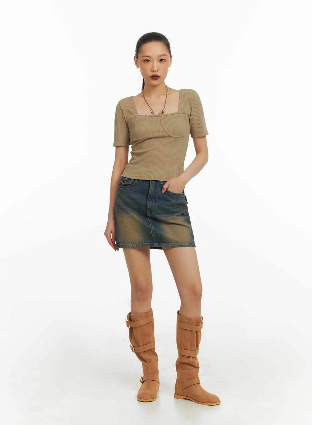 Ribbed Slim Fit Square Neck Top IA417 - Image 2