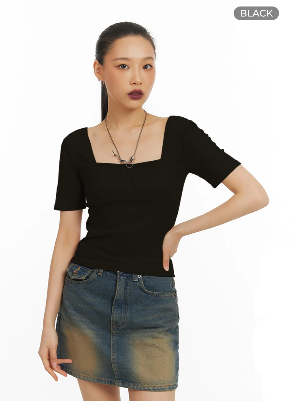 Ribbed Slim Fit Square Neck Top IA417 - Image 9