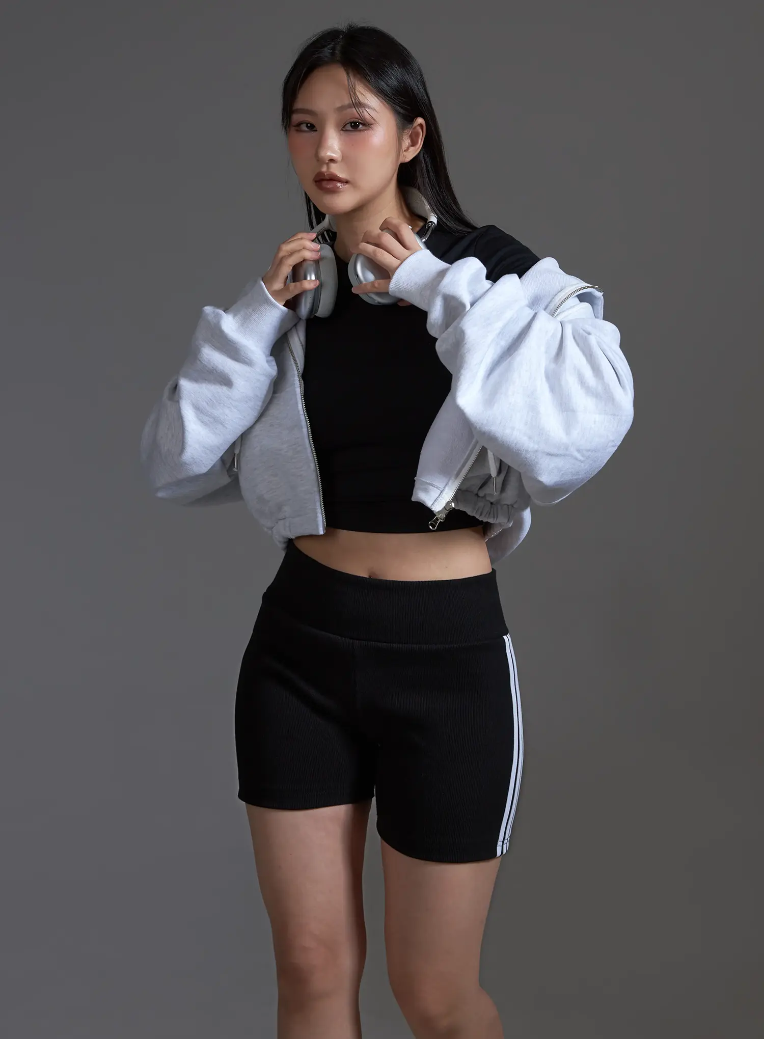Ribbed Track Shorts with Stripes (Black) IO517 - Image 10