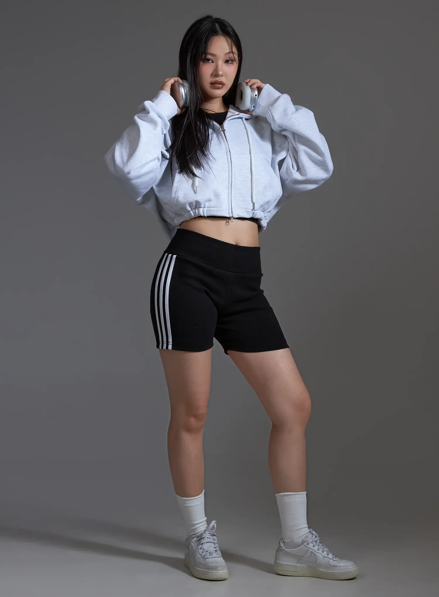 Ribbed Track Shorts with Stripes (Black) IO517 - Image 14