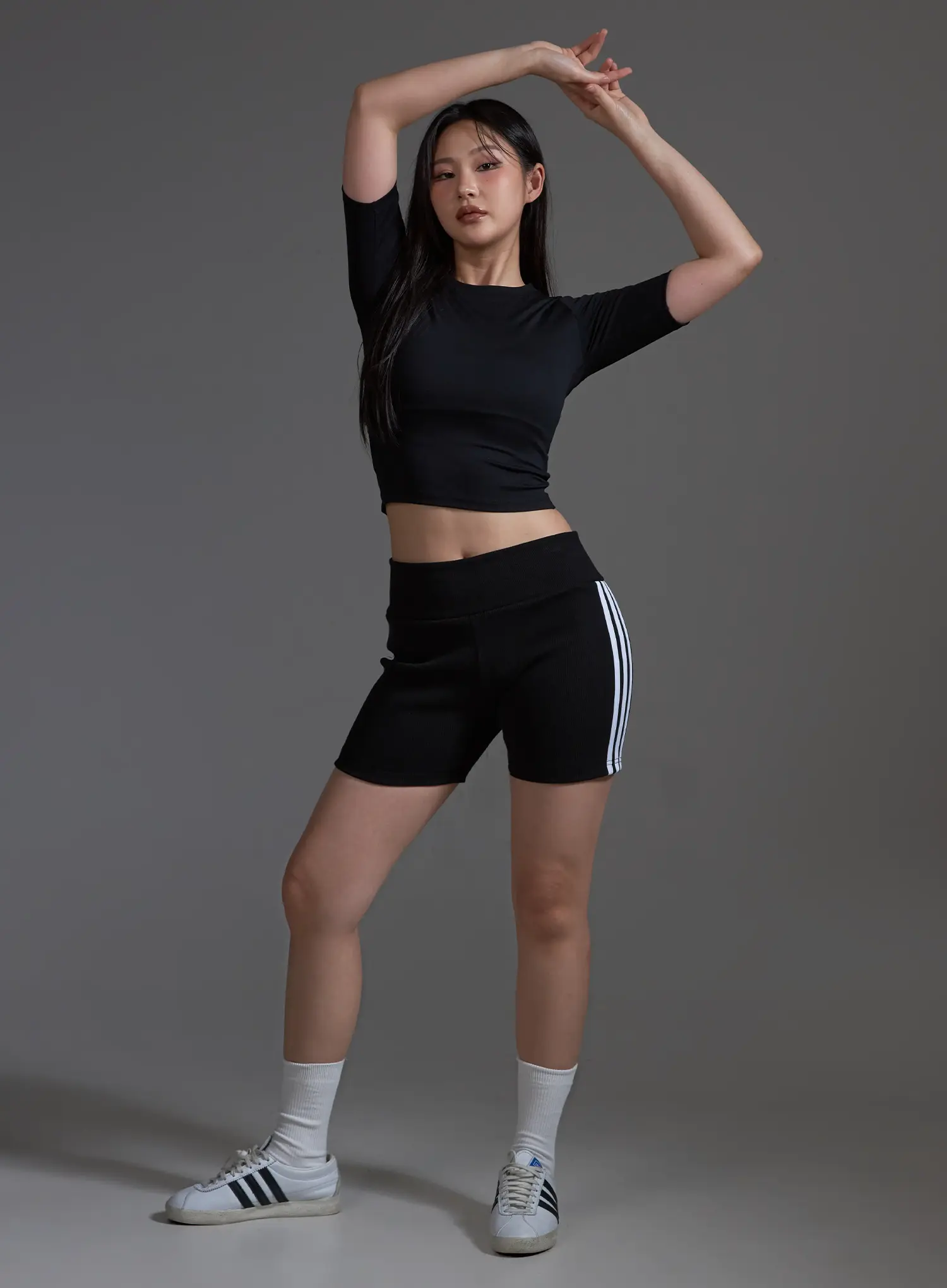 Ribbed Track Shorts with Stripes (Black) IO517 - Image 3